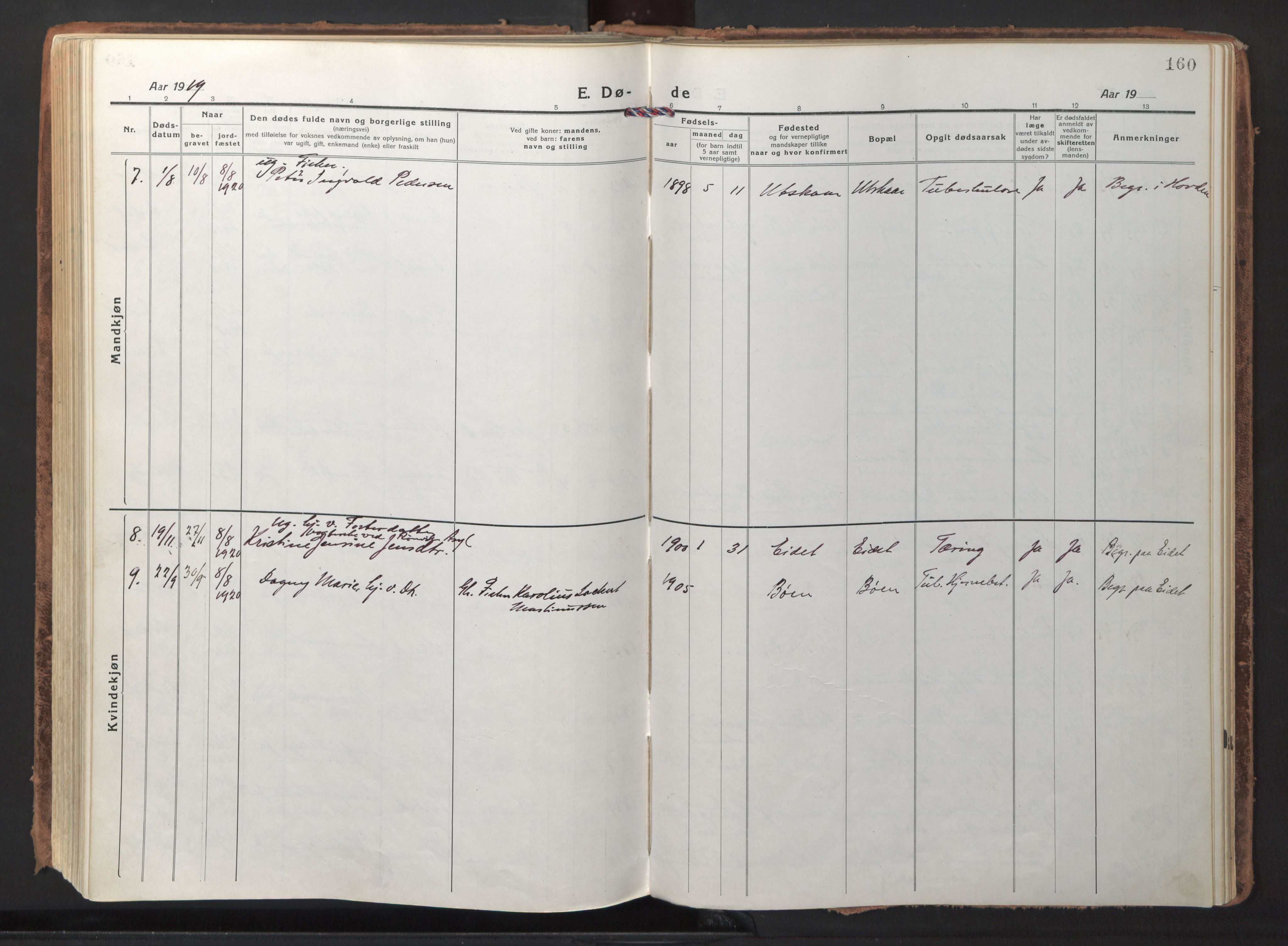 Ministerialprotokoller, klokkerbøker og fødselsregistre - Nordland, AV/SAT-A-1459/892/L1323: Parish register (official) no. 892A04, 1917-1934, p. 160