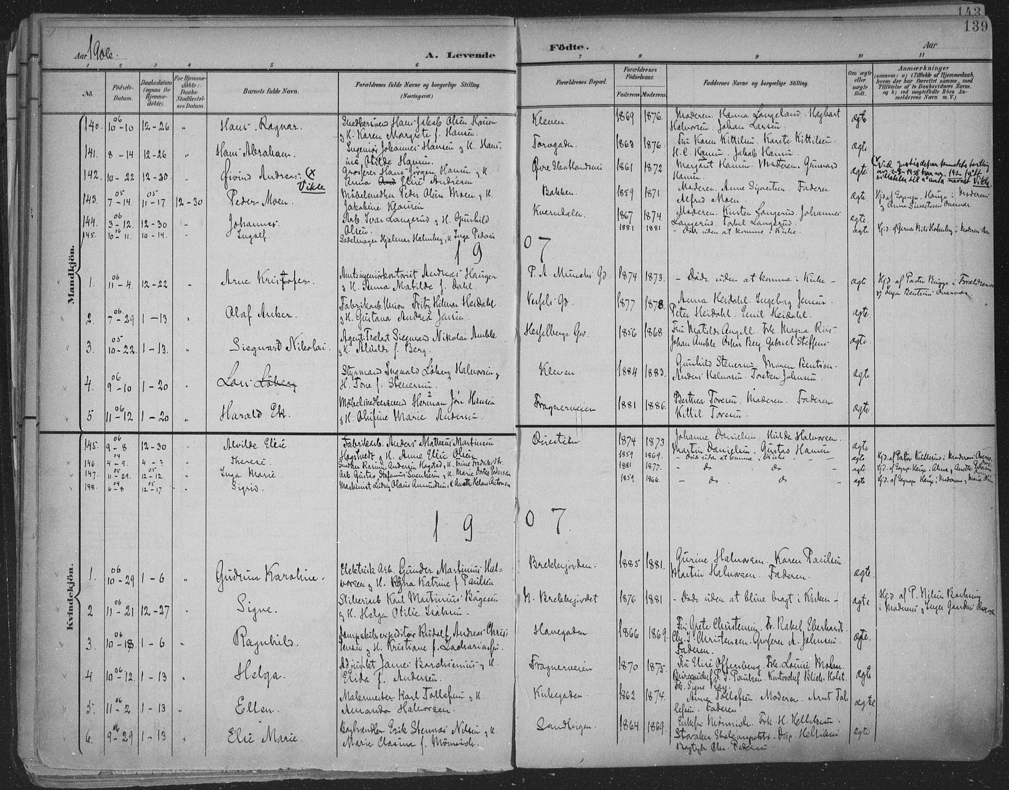 Skien kirkebøker, SAKO/A-302/F/Fa/L0011: Parish register (official) no. 11, 1900-1907, p. 139