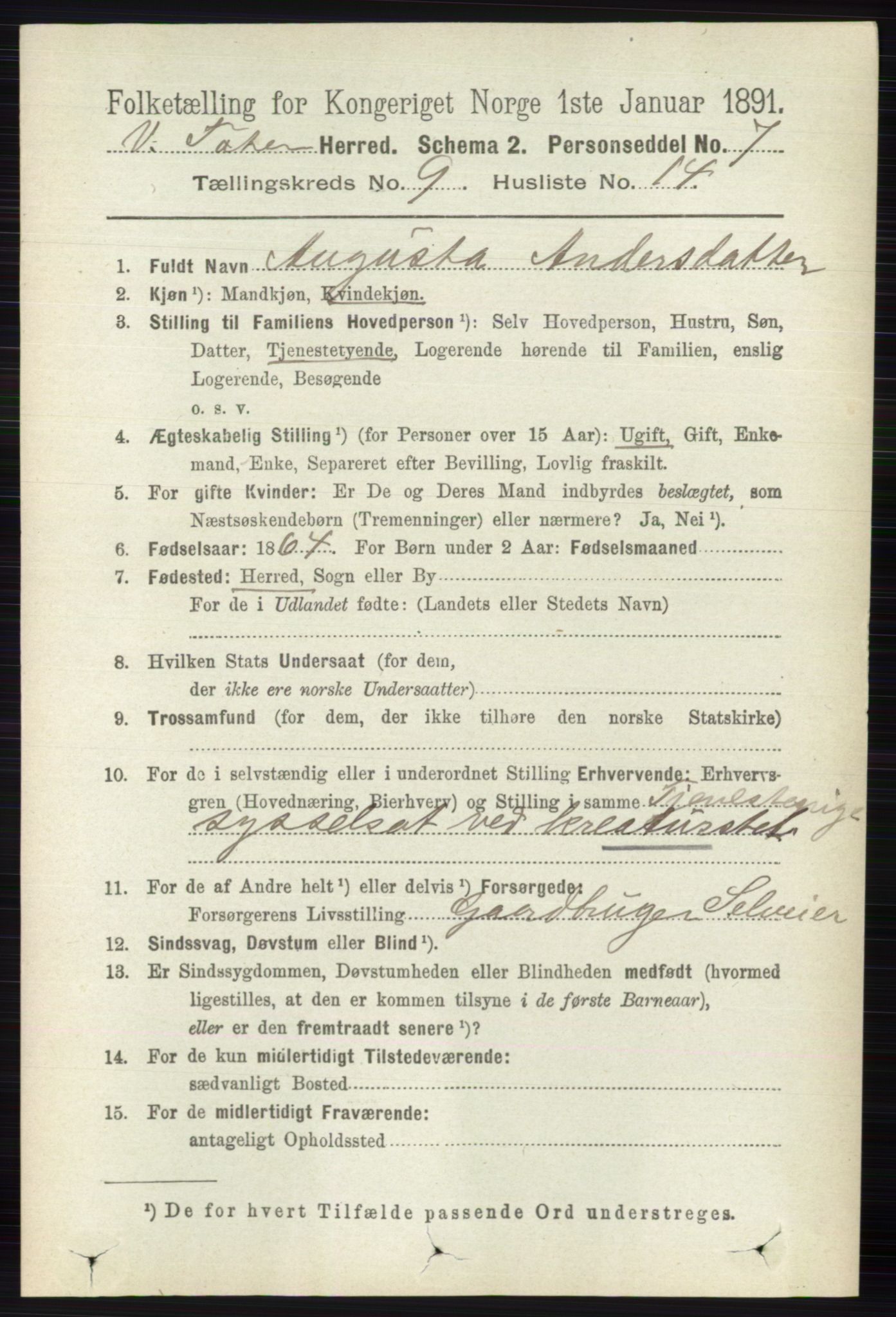 RA, 1891 census for 0529 Vestre Toten, 1891, p. 5646