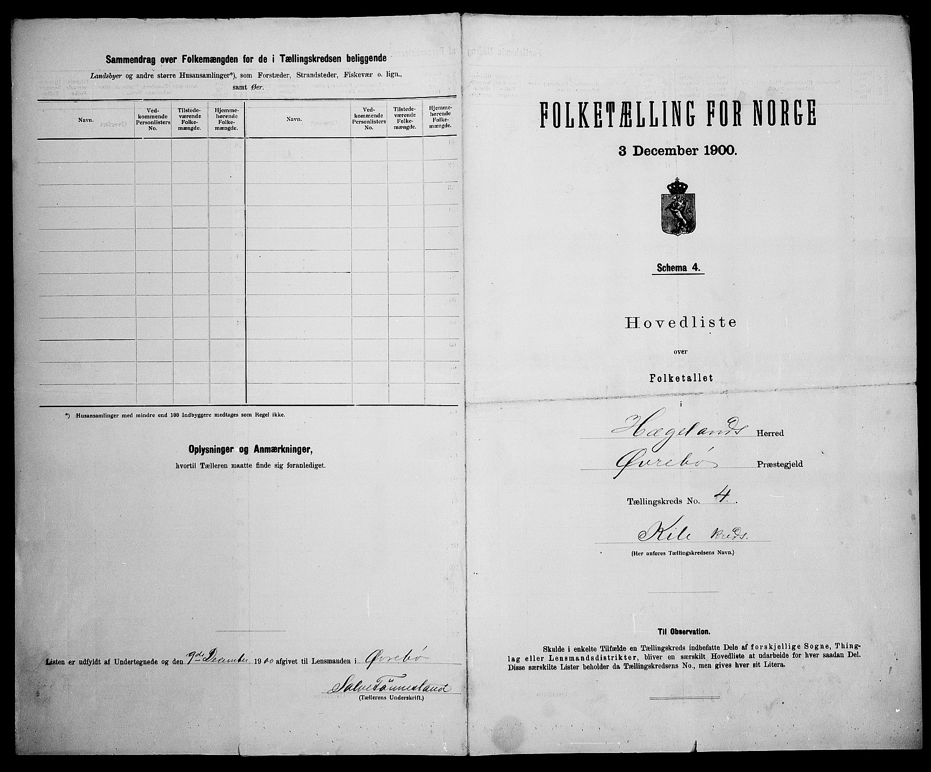 SAK, 1900 census for Hægeland, 1900, p. 16