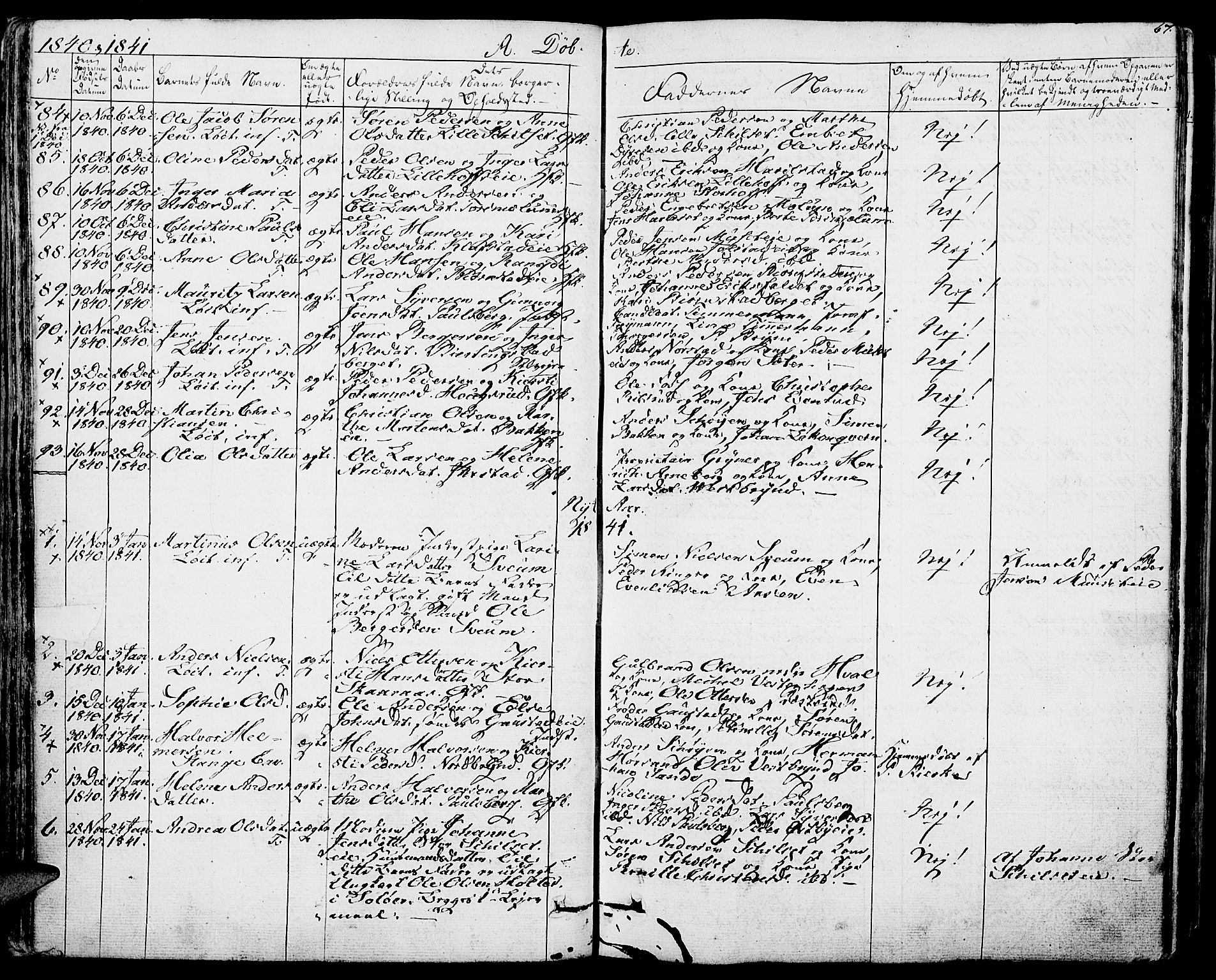 Romedal prestekontor, SAH/PREST-004/K/L0003: Parish register (official) no. 3, 1829-1846, p. 67