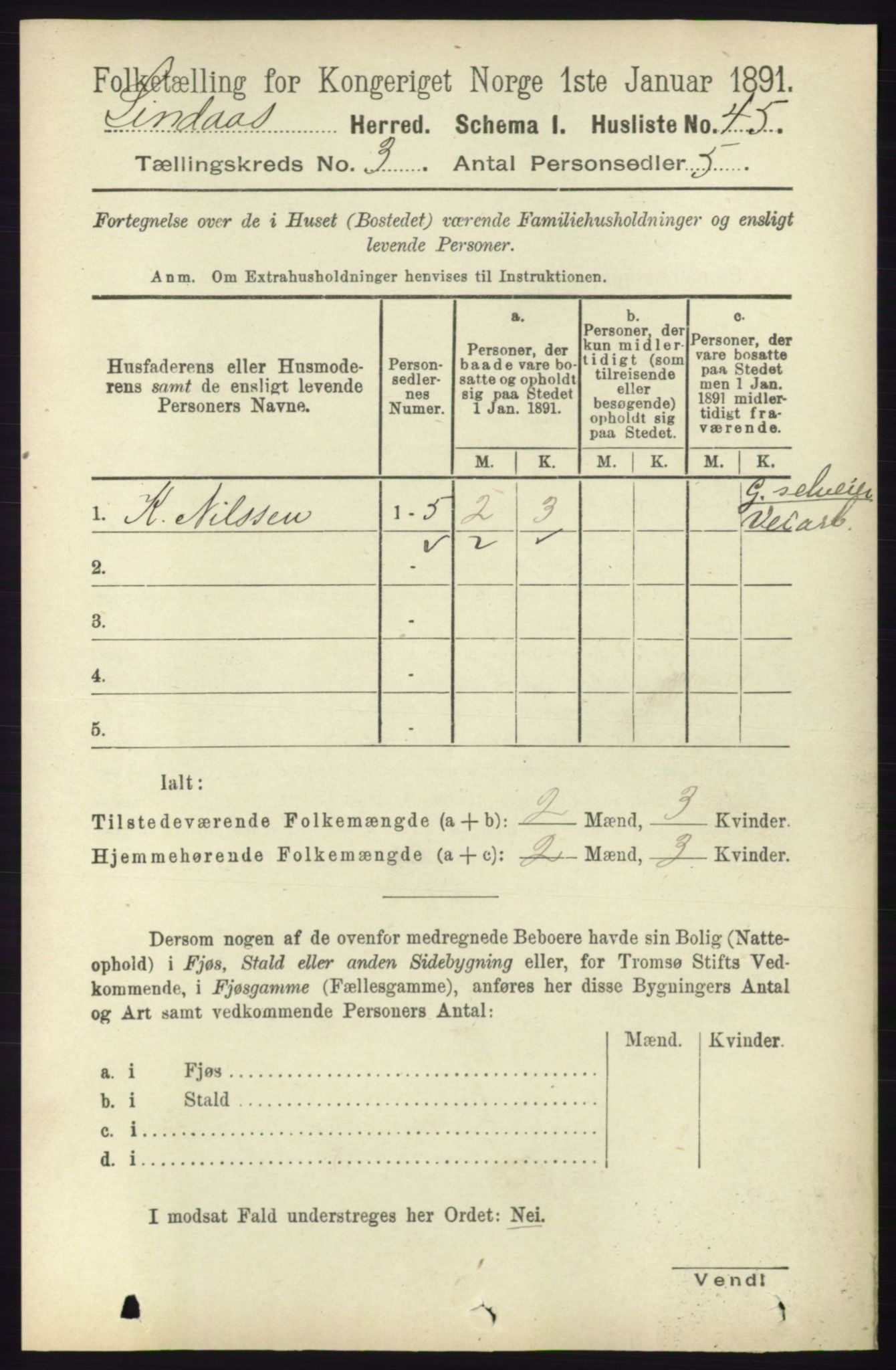 RA, 1891 census for 1263 Lindås, 1891, p. 801