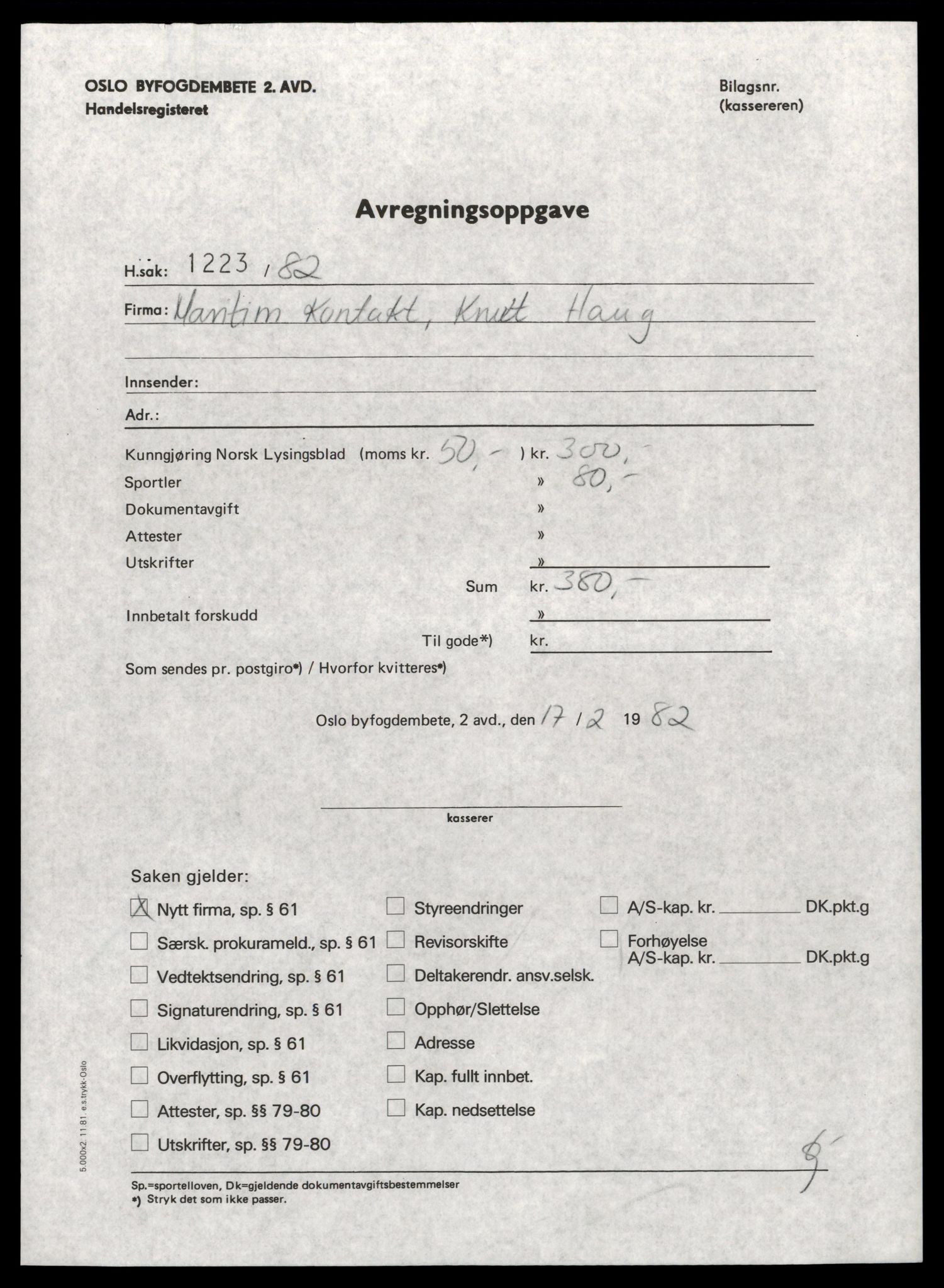 Oslo byfogd, Handelsregisteret, SAT/A-10867/G/Gc/Gca/L0500: Ikke konverterte foretak, Maritim K-Markedspa, 1890-1990, p. 1
