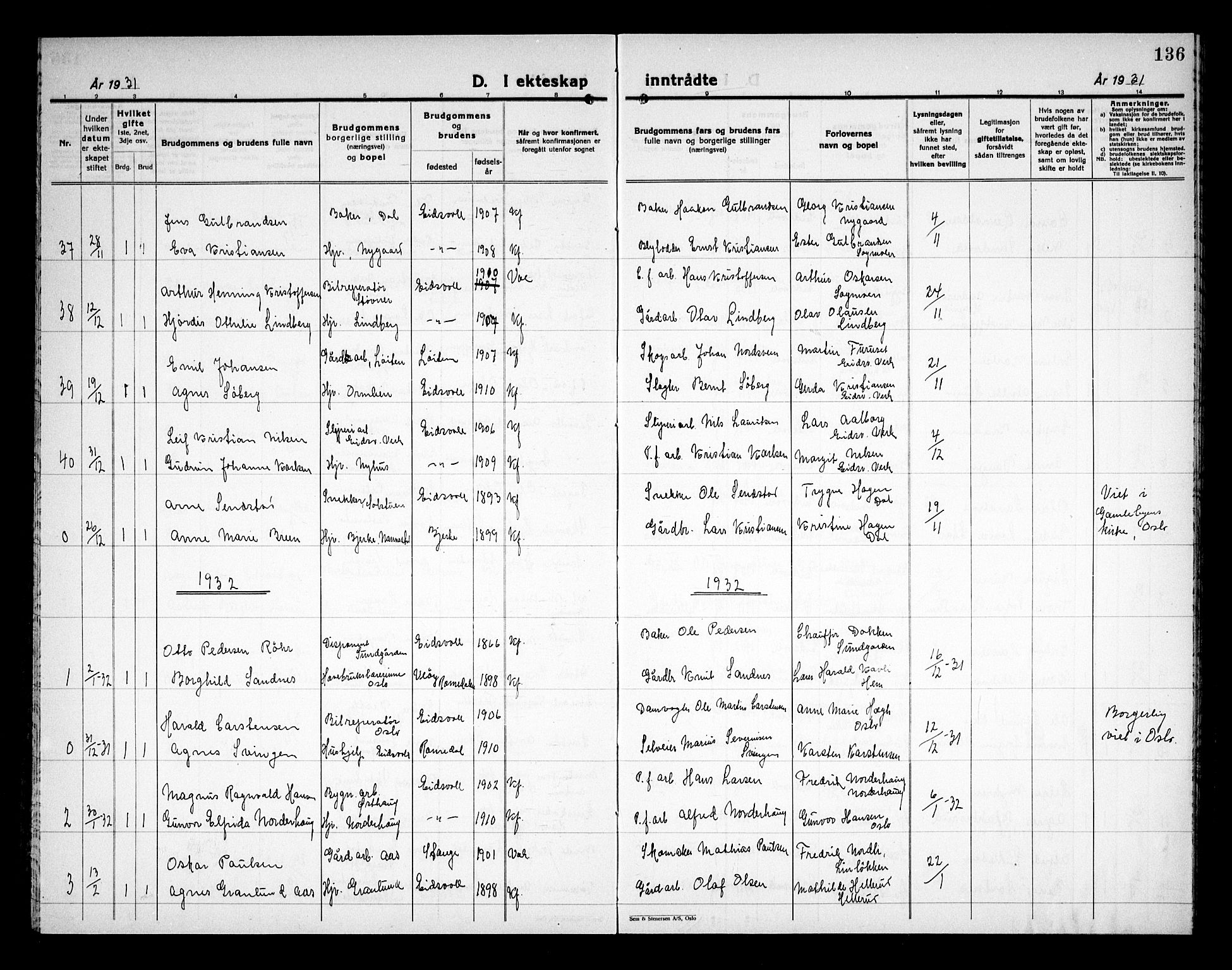 Eidsvoll prestekontor Kirkebøker, AV/SAO-A-10888/G/Ga/L0011: Parish register (copy) no. I 11, 1926-1936, p. 136