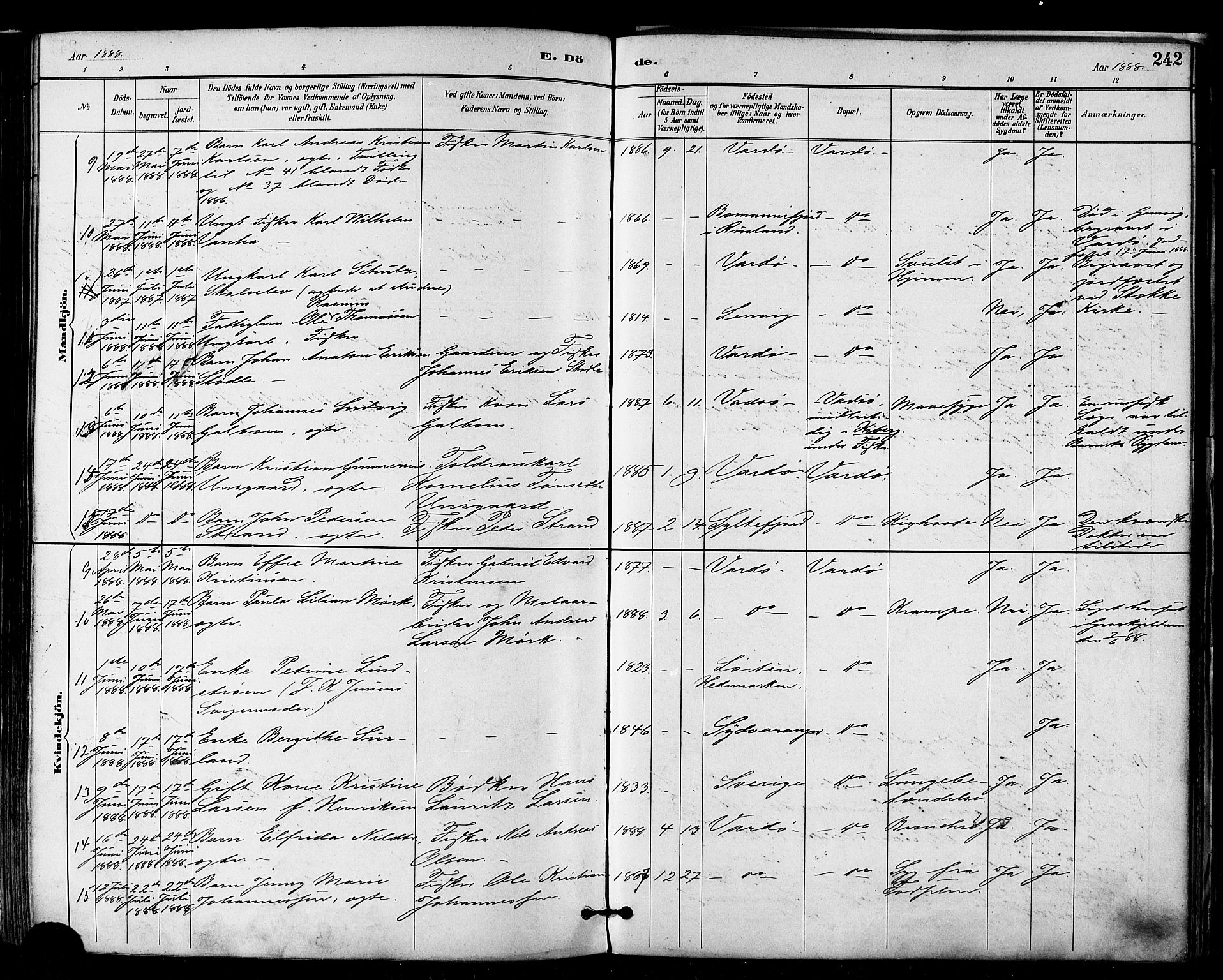 Vardø sokneprestkontor, AV/SATØ-S-1332/H/Ha/L0007kirke: Parish register (official) no. 7, 1886-1897, p. 242