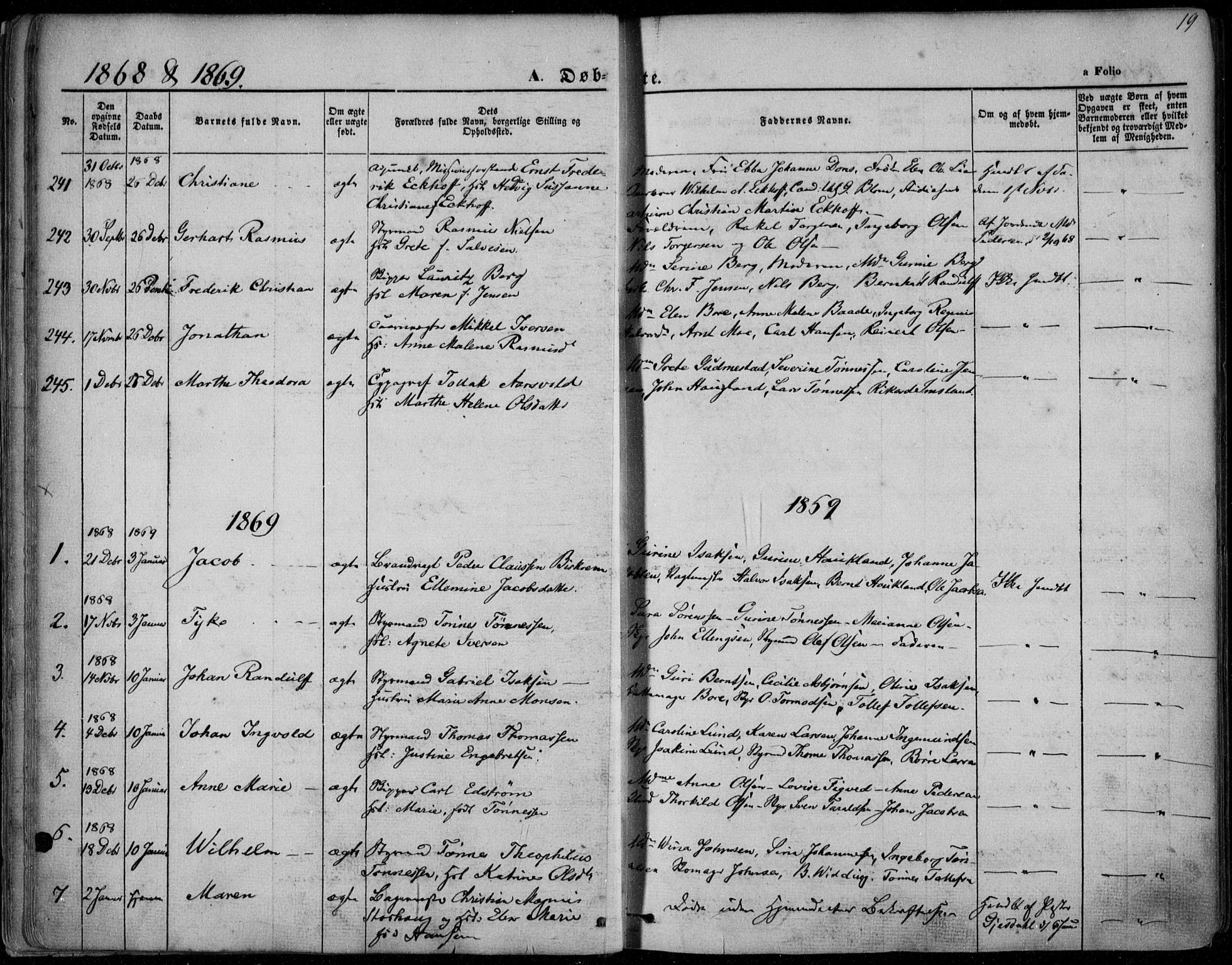 Domkirken sokneprestkontor, AV/SAST-A-101812/001/30/30BA/L0022: Parish register (official) no. A 21, 1868-1877, p. 19