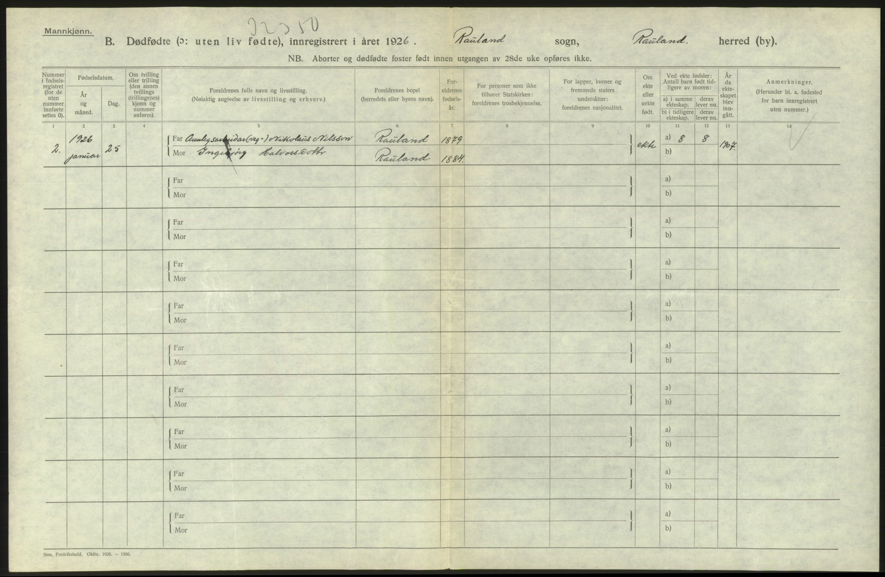 Statistisk sentralbyrå, Sosiodemografiske emner, Befolkning, RA/S-2228/D/Df/Dfc/Dfcf/L0020: Telemark fylke: Gifte, døde, dødfødte. Bygder og byer., 1926, p. 254