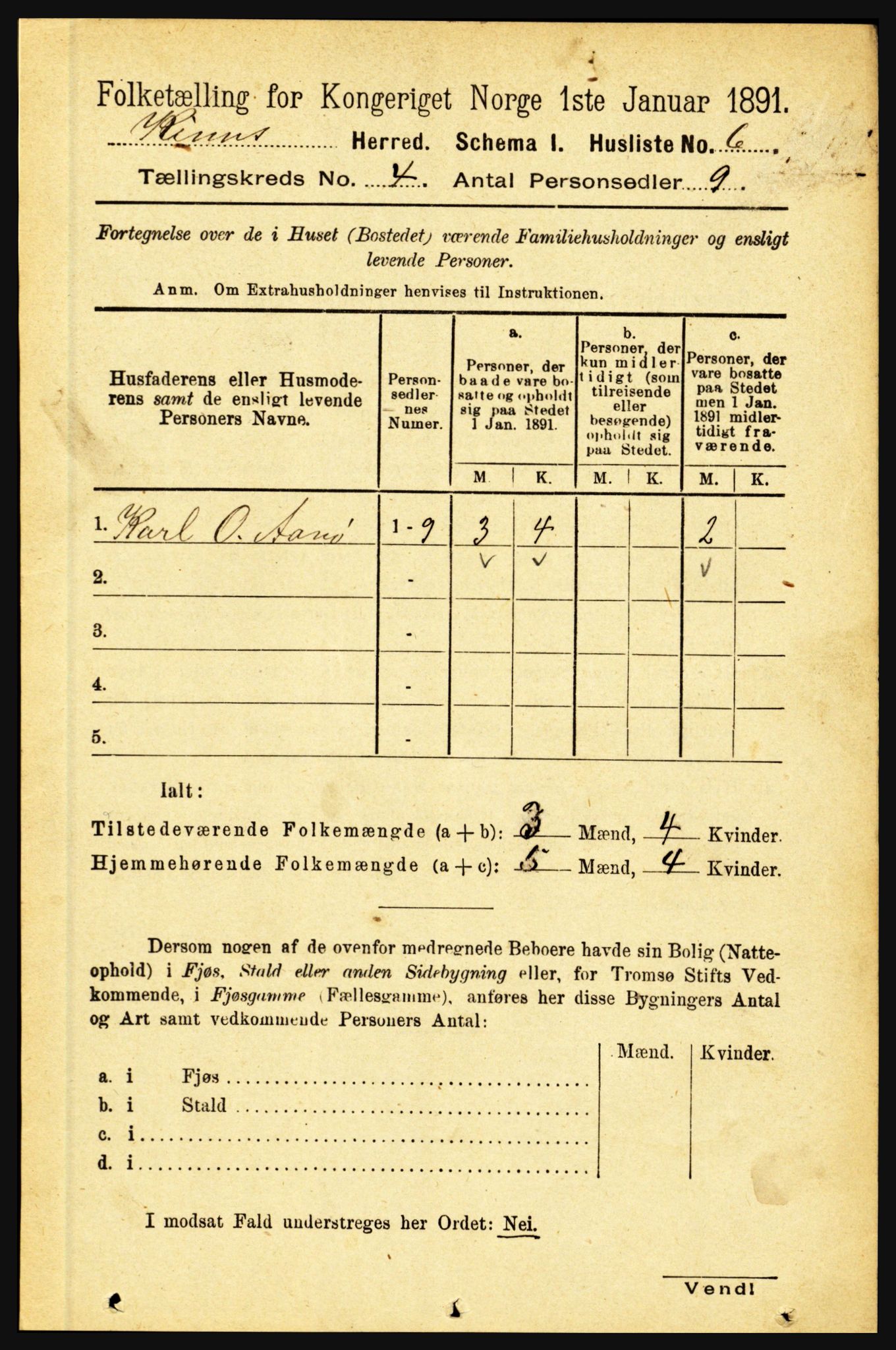RA, 1891 census for 1437 Kinn, 1891, p. 1261