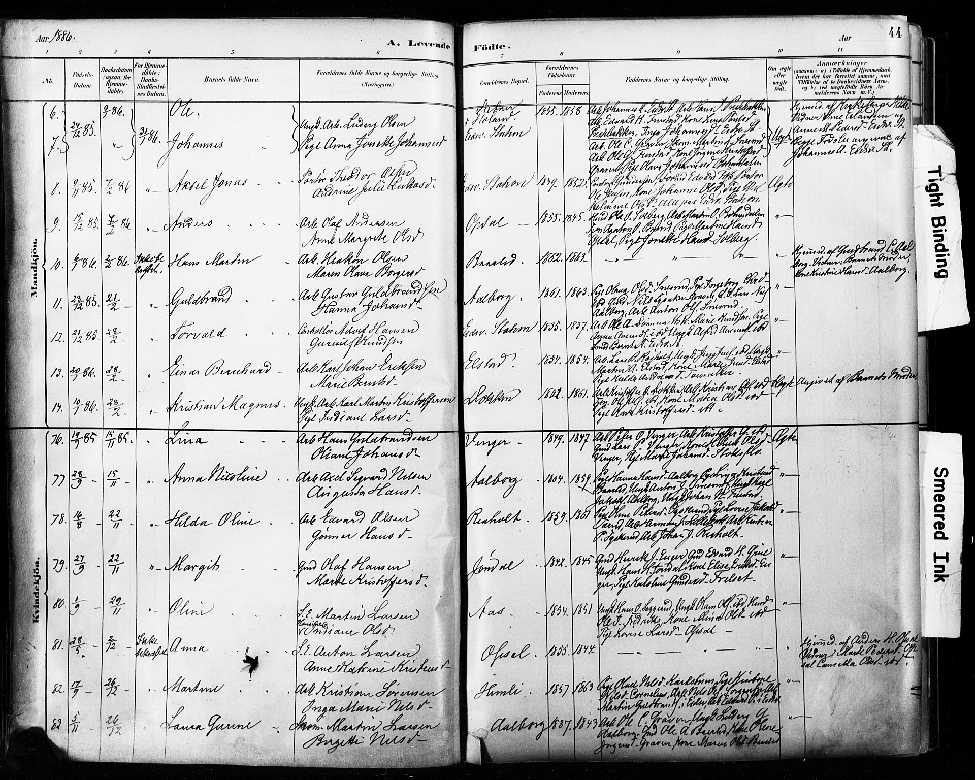 Eidsvoll prestekontor Kirkebøker, SAO/A-10888/F/Fa/L0002: Parish register (official) no. I 2, 1882-1895, p. 44