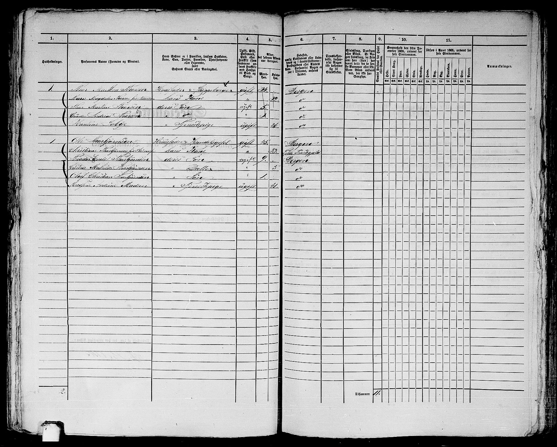 RA, 1865 census for Bergen, 1865, p. 830