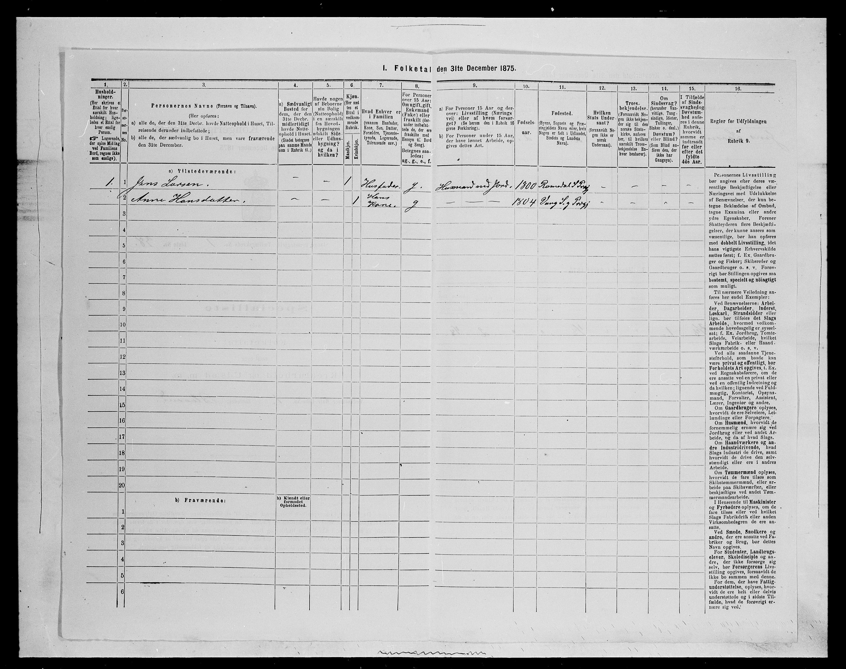 SAH, 1875 census for 0417P Stange, 1875, p. 177