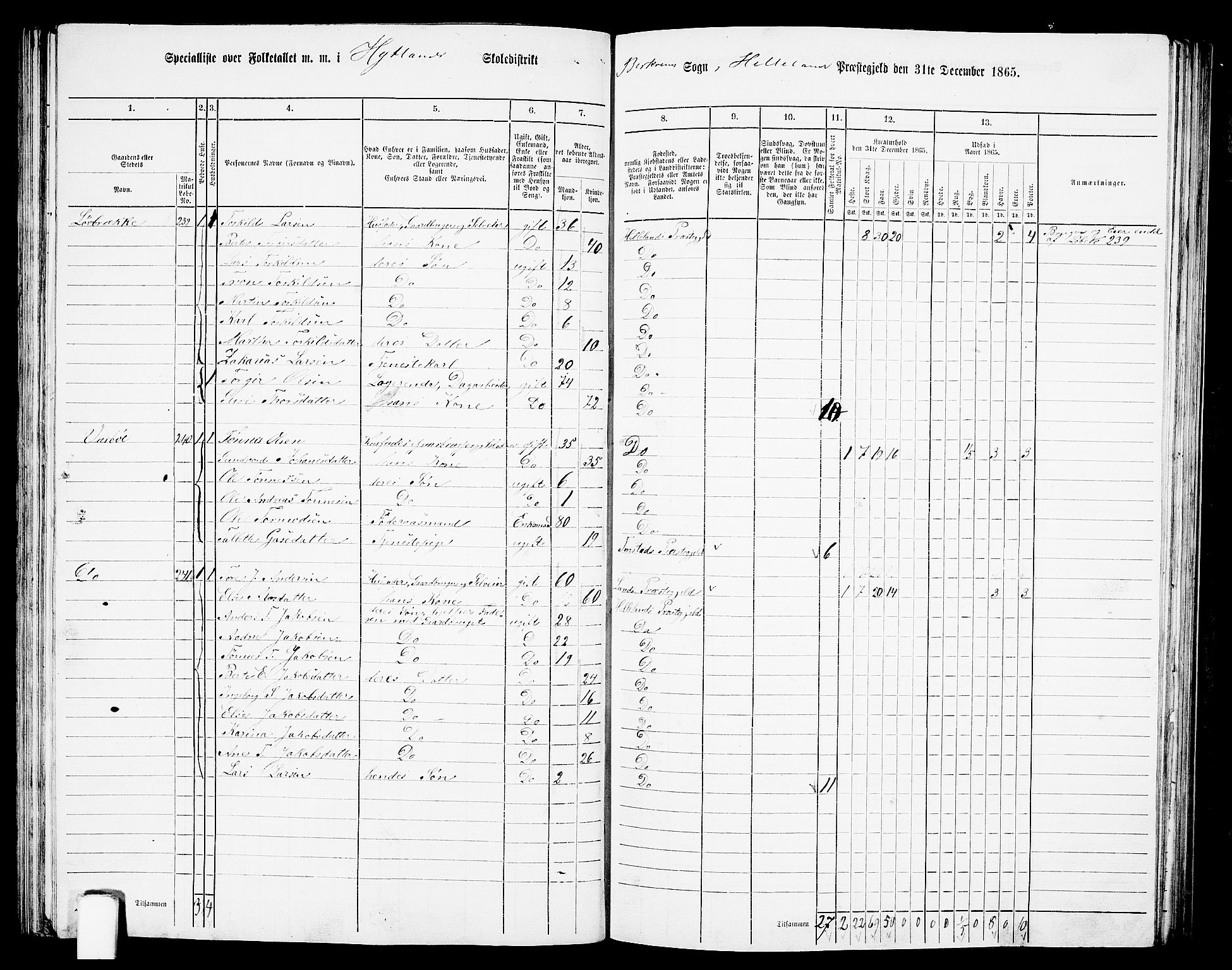 RA, 1865 census for Helleland, 1865, p. 84