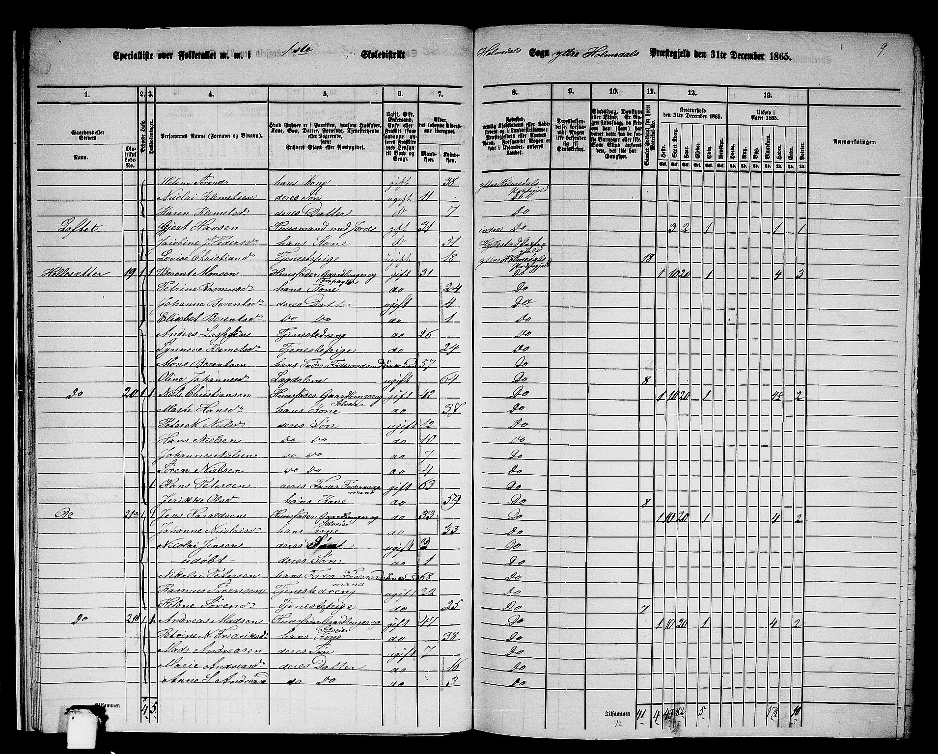 RA, 1865 census for Ytre Holmedal, 1865, p. 20