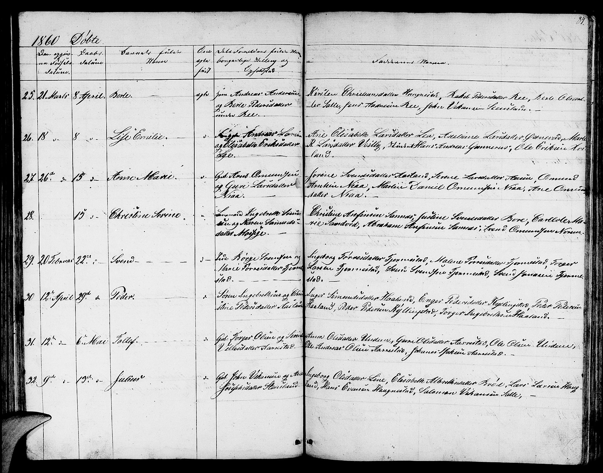 Lye sokneprestkontor, AV/SAST-A-101794/001/30BB/L0002: Parish register (copy) no. B 2, 1852-1867, p. 84