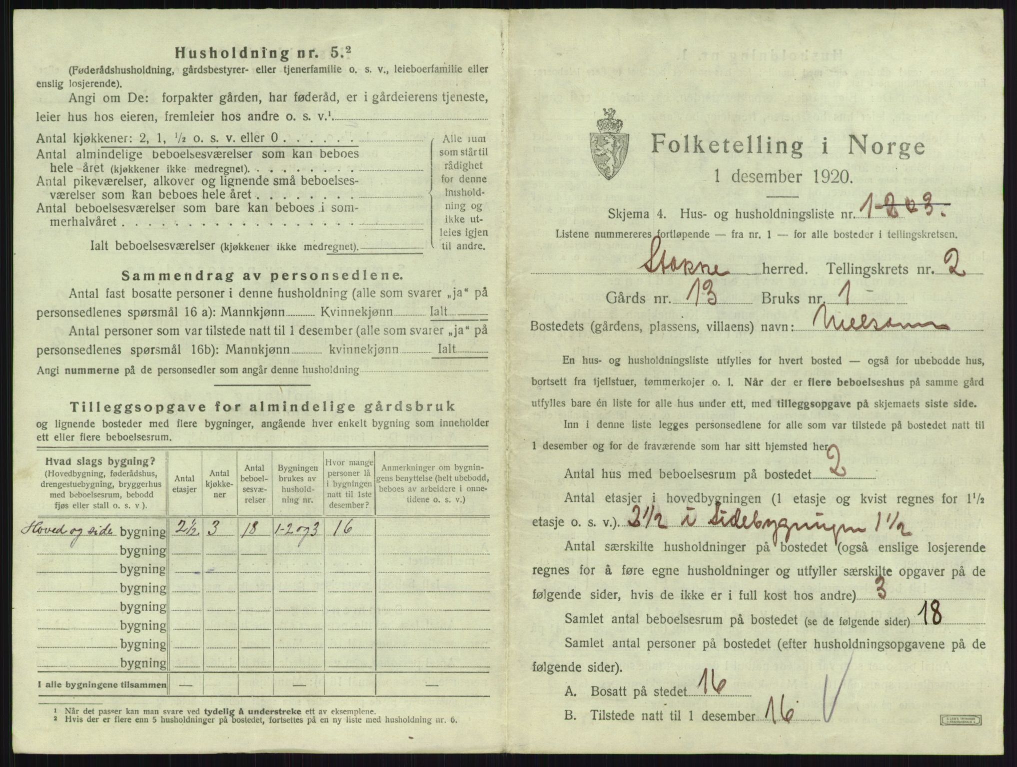 SAKO, 1920 census for Stokke, 1920, p. 266