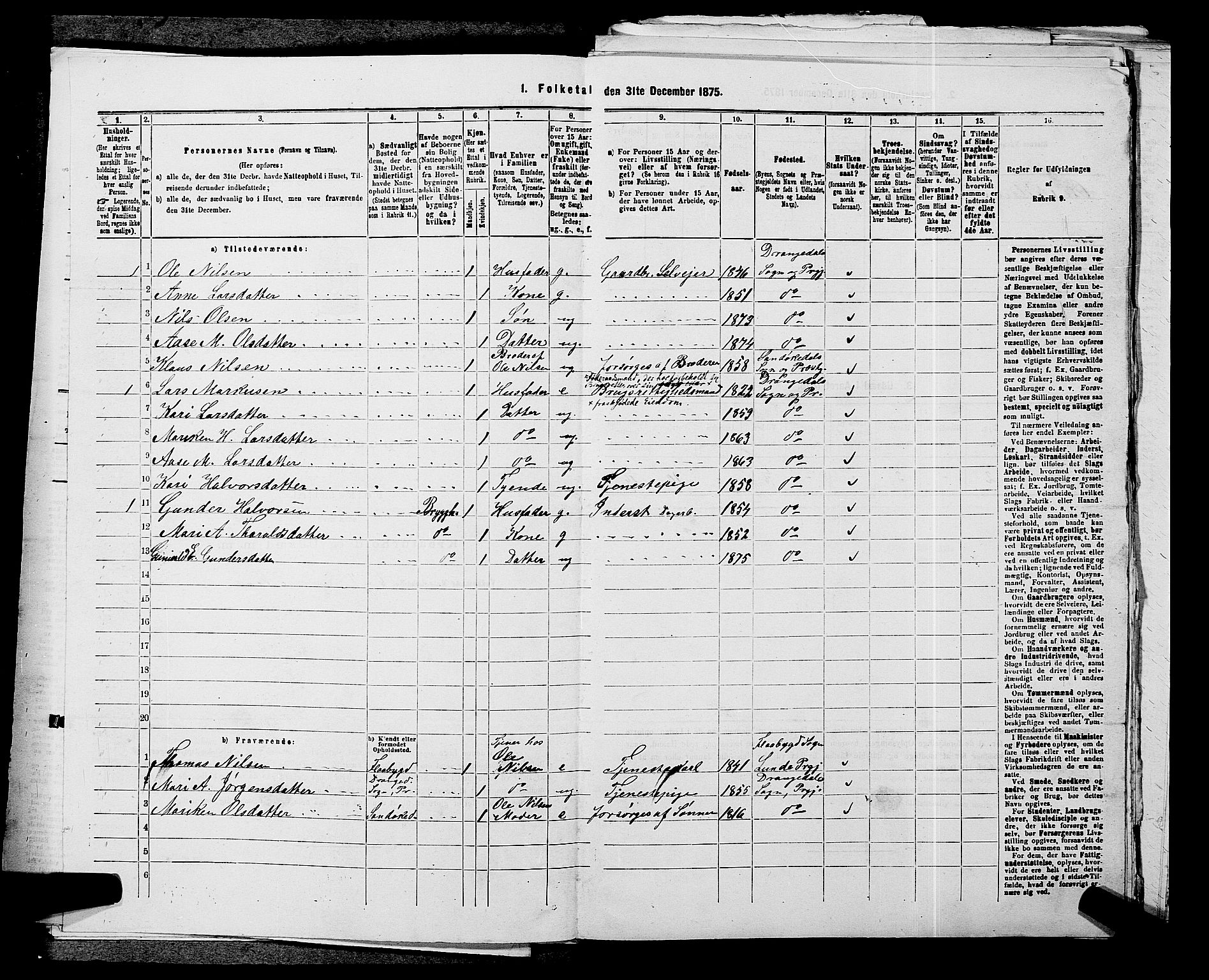 SAKO, 1875 census for 0817P Drangedal, 1875, p. 743