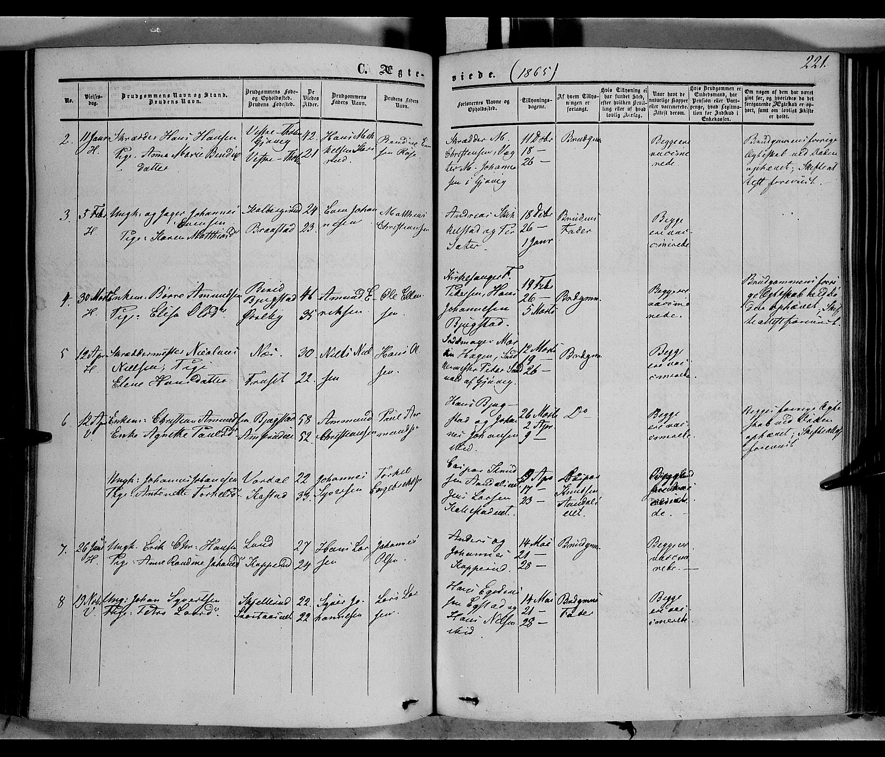 Vardal prestekontor, SAH/PREST-100/H/Ha/Haa/L0006: Parish register (official) no. 6, 1854-1866, p. 221