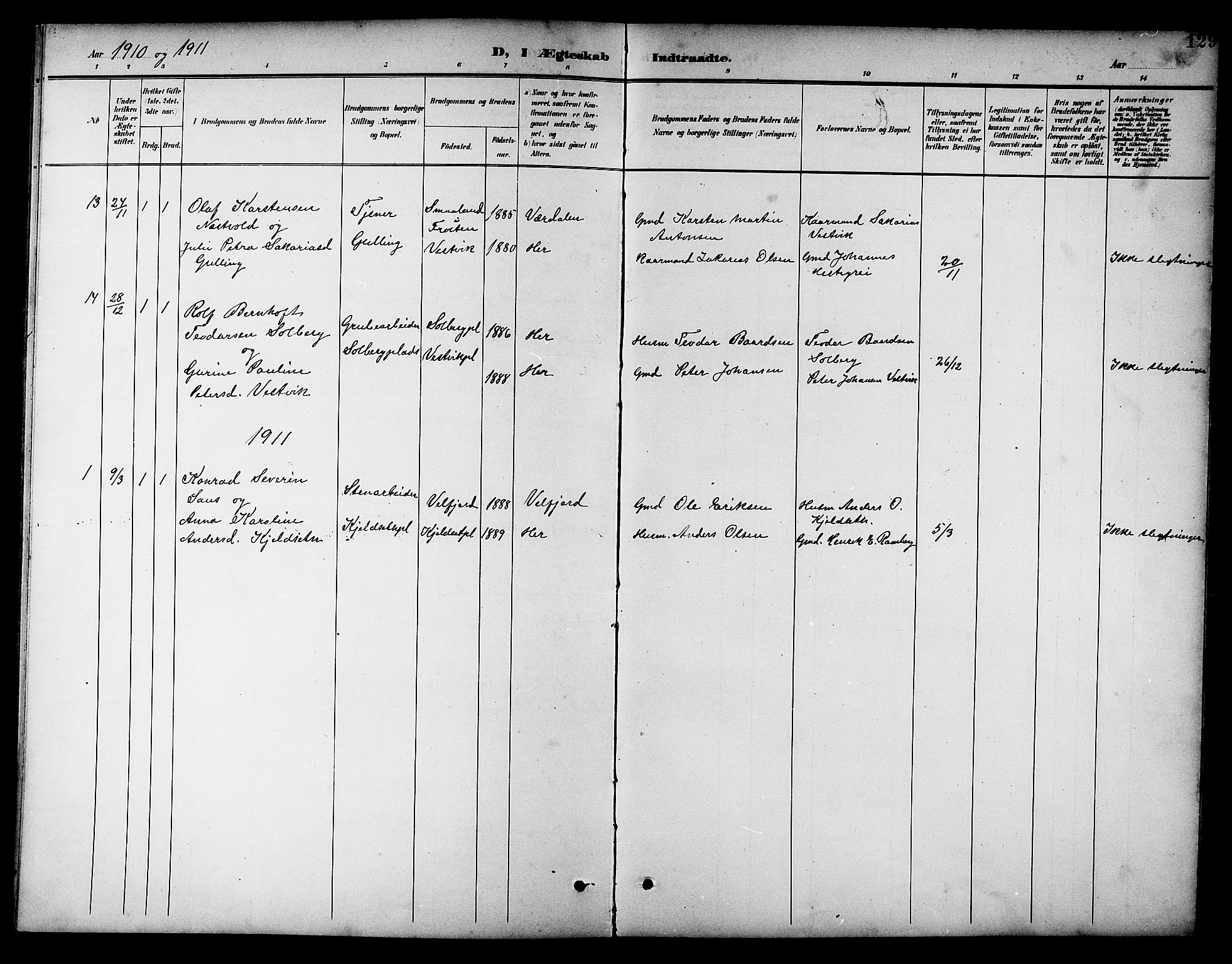Ministerialprotokoller, klokkerbøker og fødselsregistre - Nord-Trøndelag, SAT/A-1458/741/L0401: Parish register (copy) no. 741C02, 1899-1911, p. 129