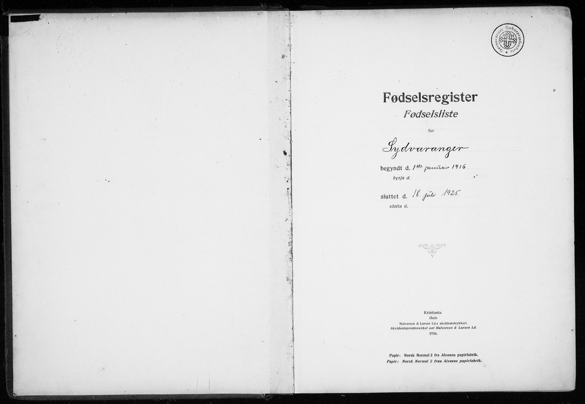 Sør-Varanger sokneprestkontor, AV/SATØ-S-1331/I/Ia/L0016: Birth register no. 16, 1915-1925