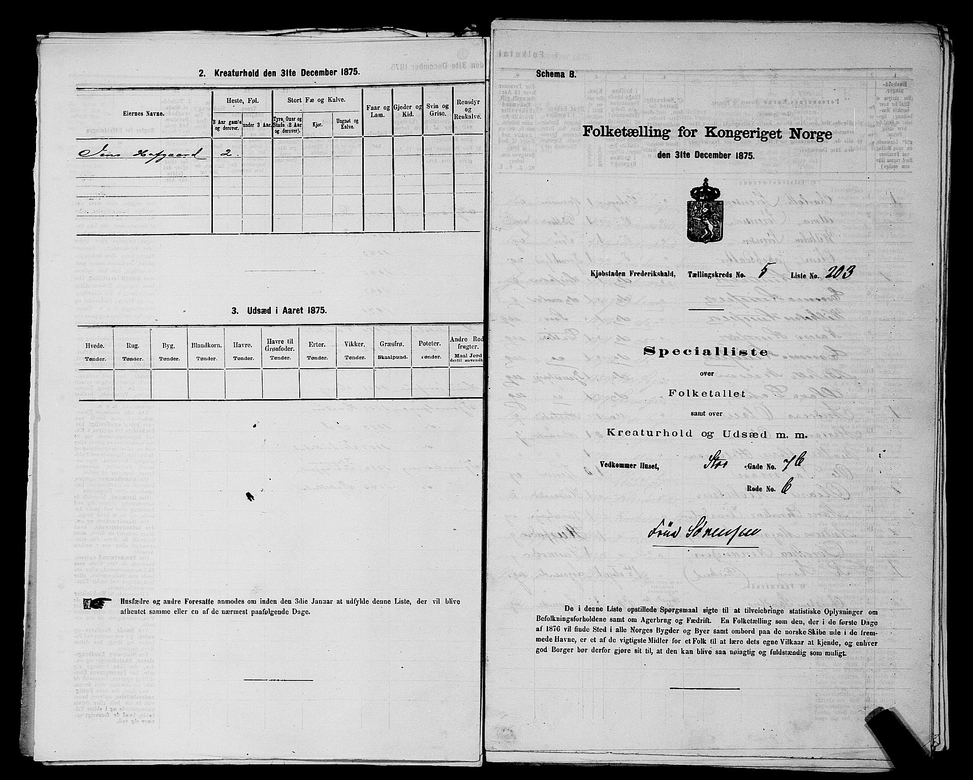 RA, 1875 census for 0101P Fredrikshald, 1875, p. 490