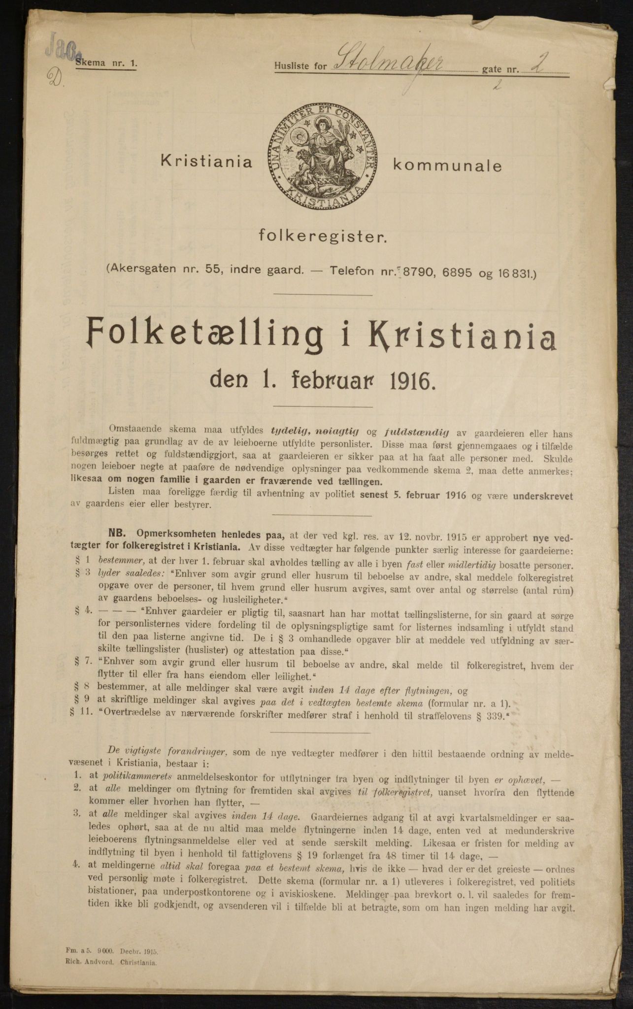 OBA, Municipal Census 1916 for Kristiania, 1916, p. 105393