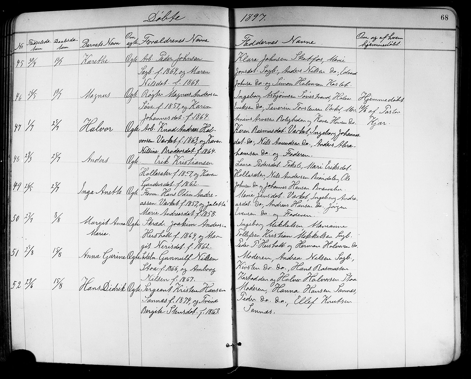 Holla kirkebøker, SAKO/A-272/G/Ga/L0005: Parish register (copy) no. I 5, 1891-1917, p. 68