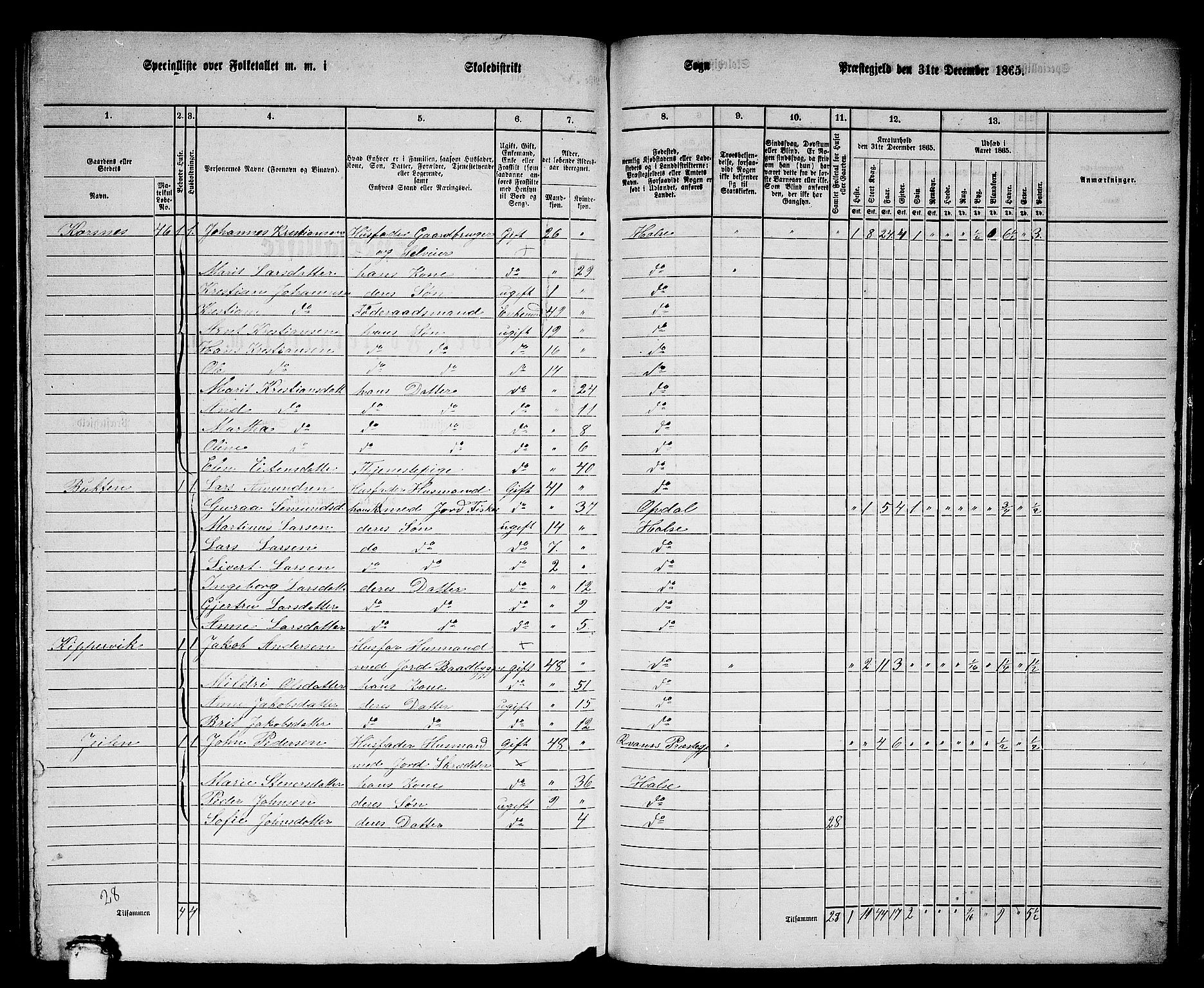 RA, 1865 census for Stangvik, 1865, p. 142