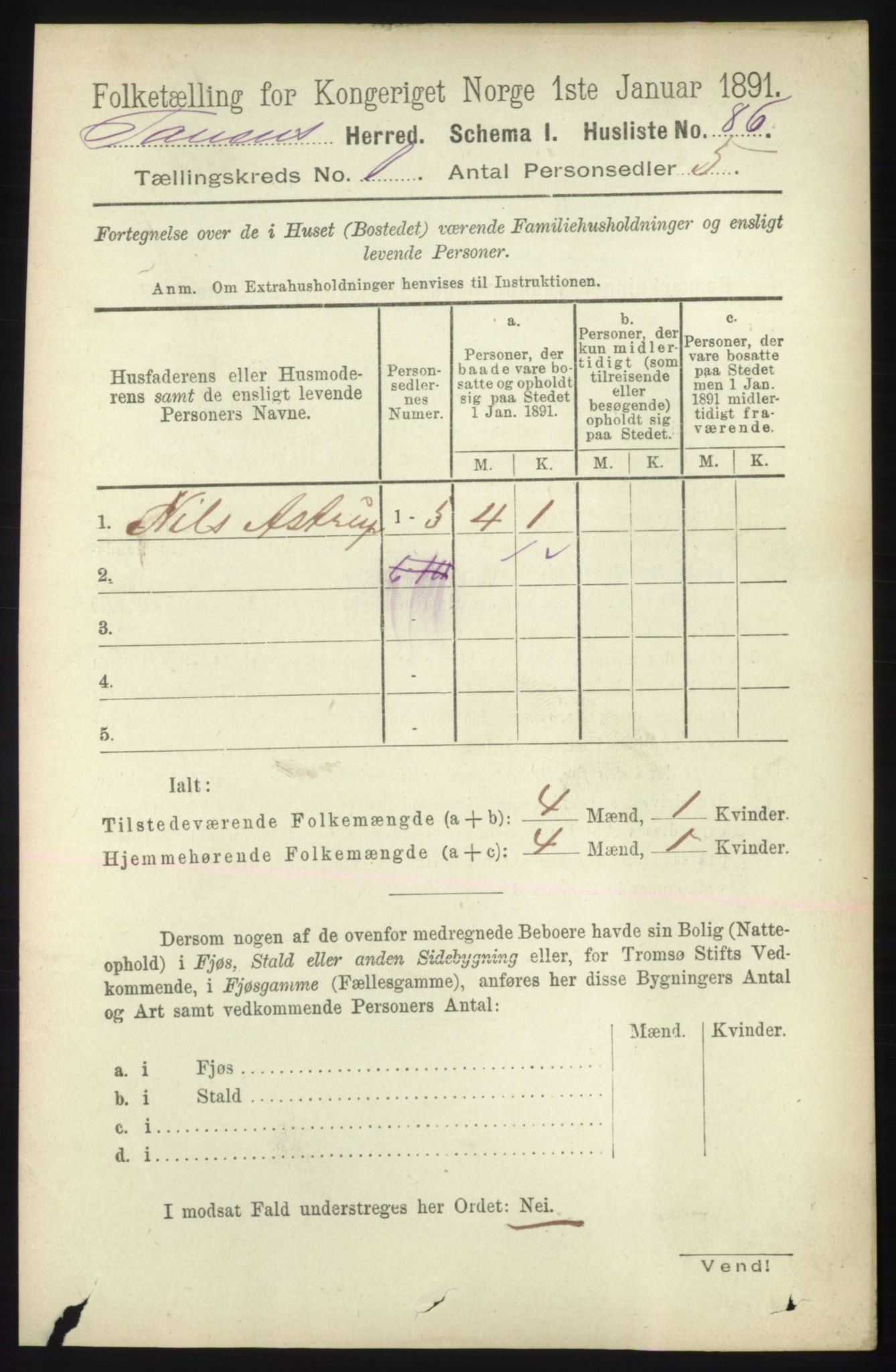 RA, 1891 census for 2025 Tana, 1891, p. 110