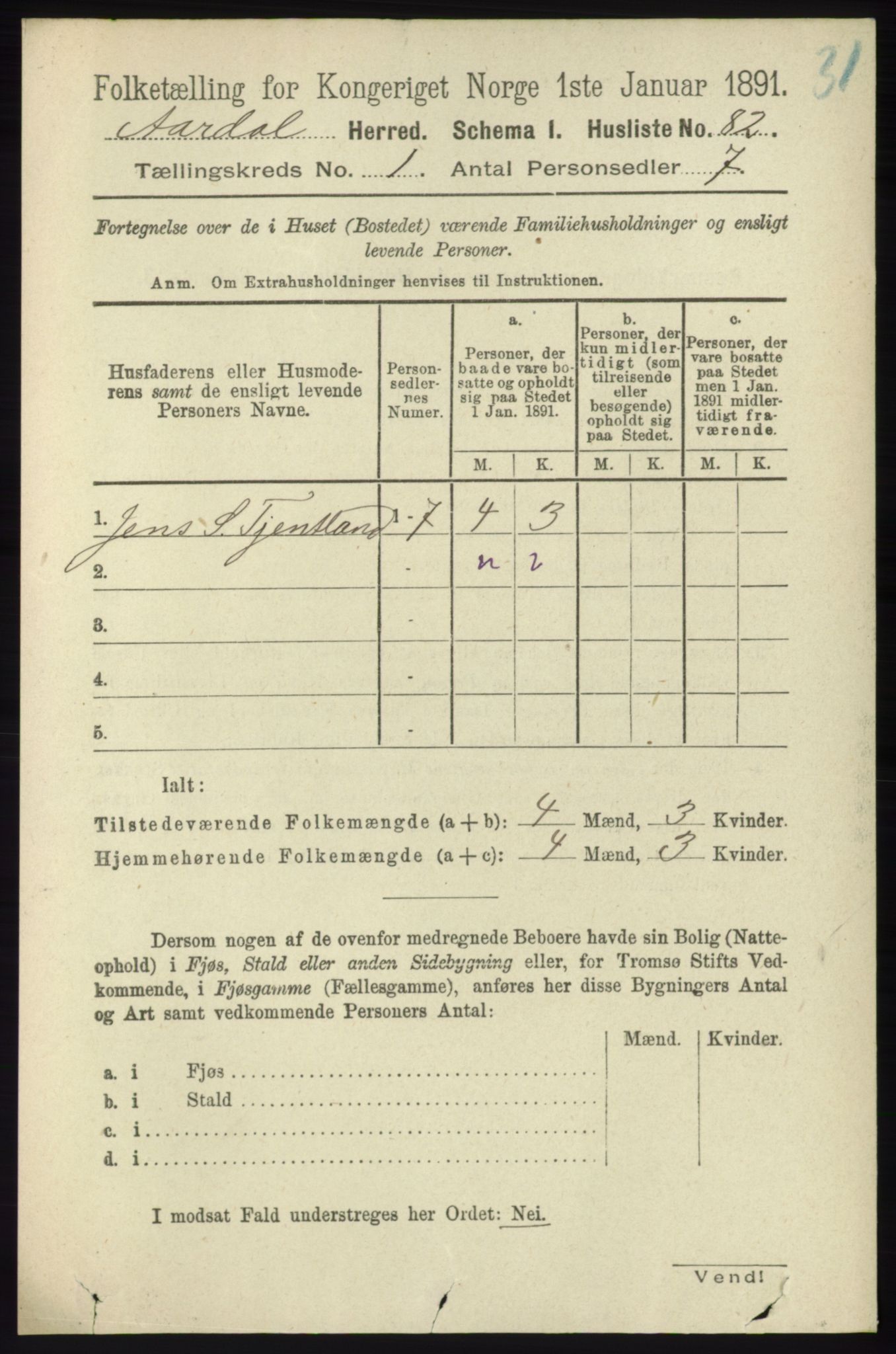 RA, 1891 census for 1131 Årdal, 1891, p. 95