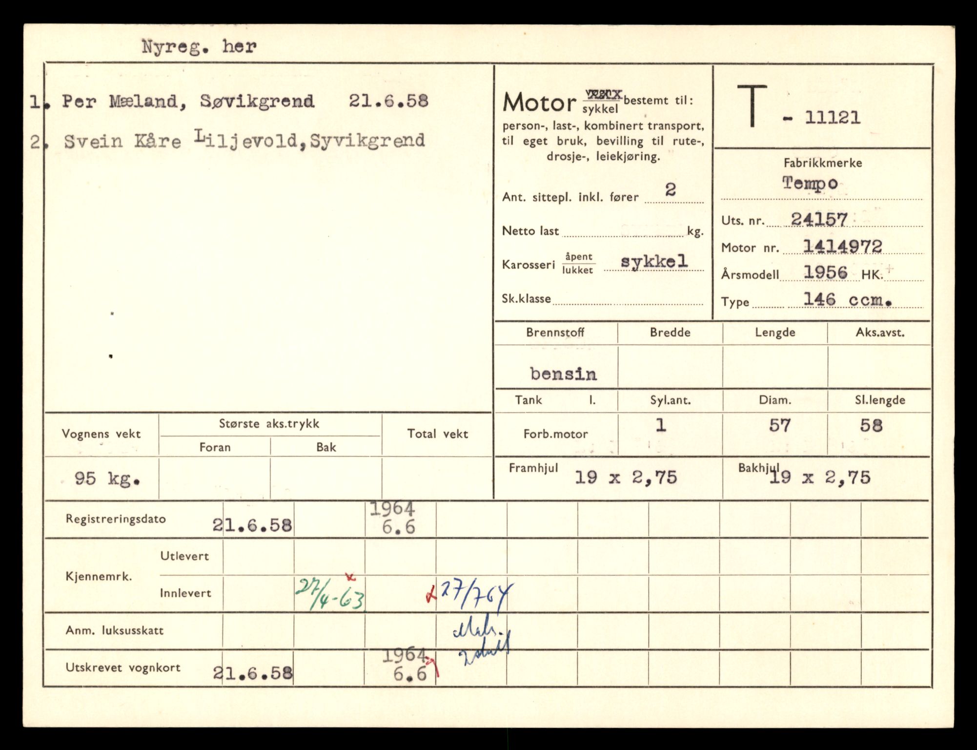 Møre og Romsdal vegkontor - Ålesund trafikkstasjon, AV/SAT-A-4099/F/Fe/L0026: Registreringskort for kjøretøy T 11046 - T 11160, 1927-1998, p. 2195