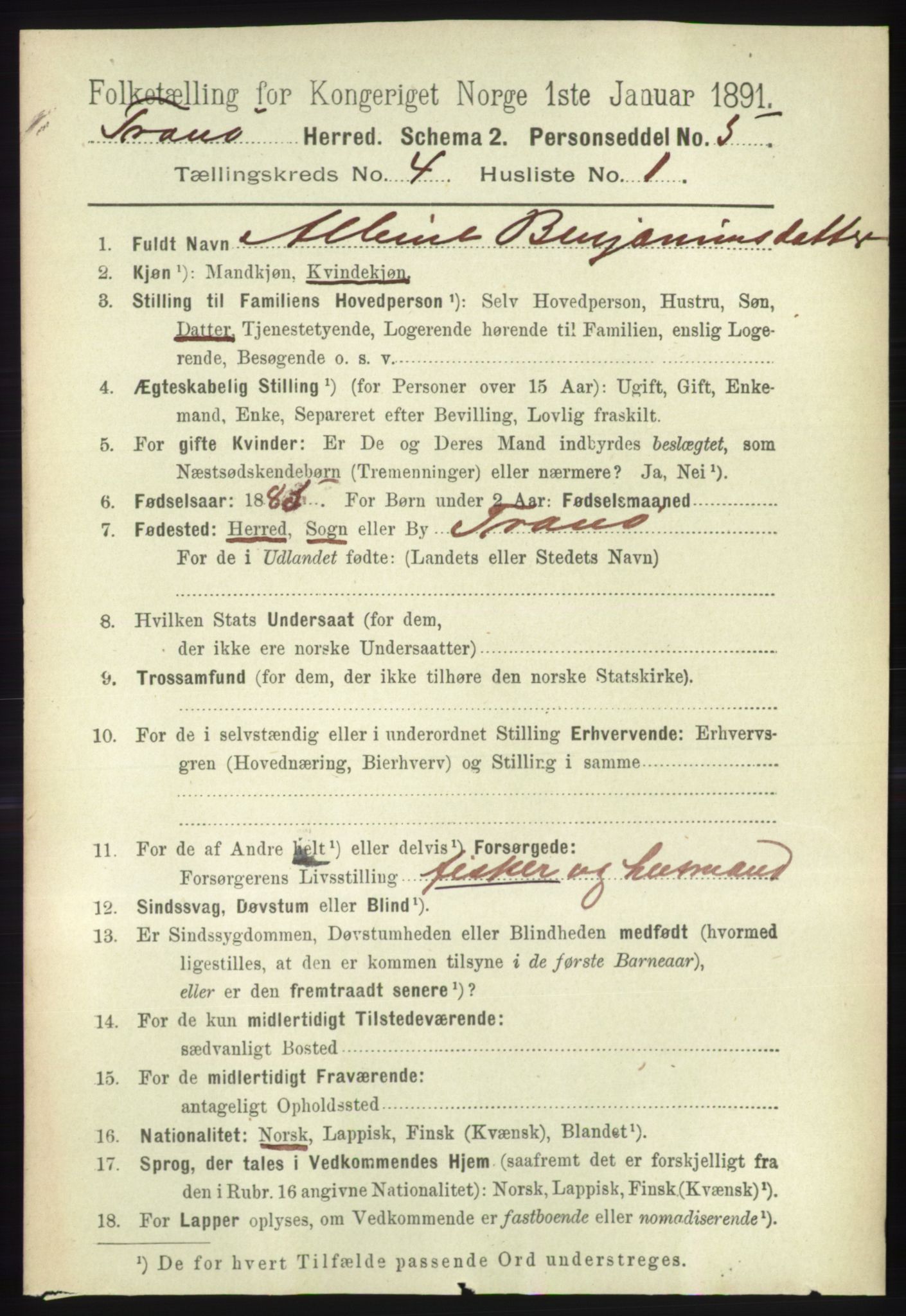 RA, 1891 census for 1927 Tranøy, 1891, p. 1439