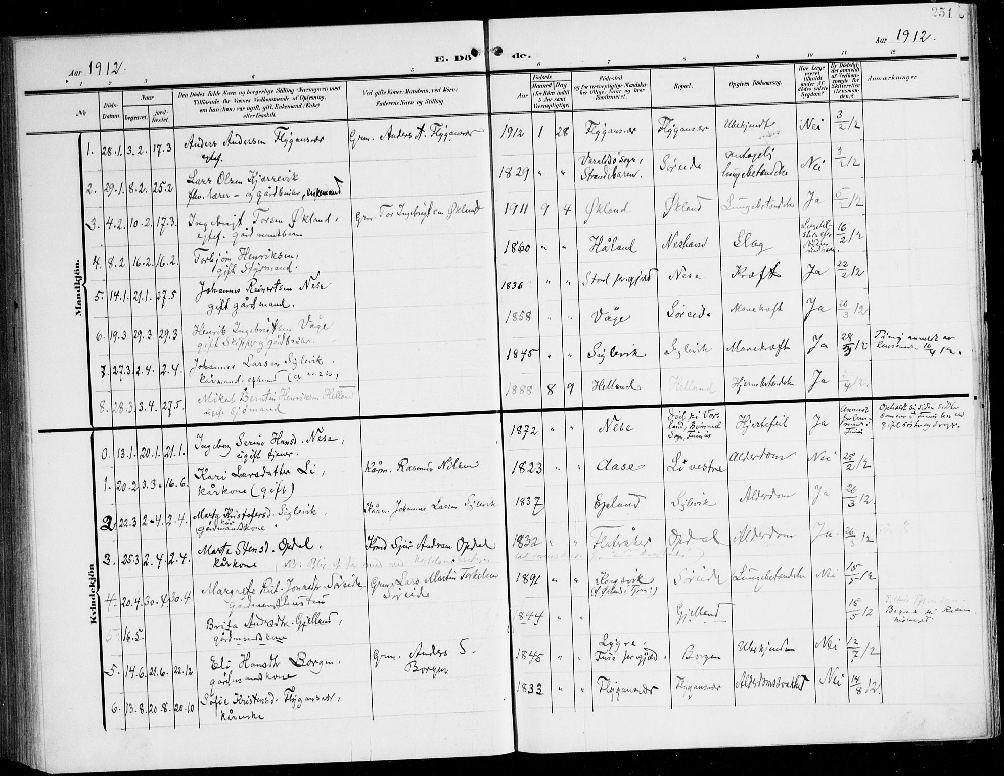 Tysnes sokneprestembete, AV/SAB-A-78601/H/Haa: Parish register (official) no. D 2, 1905-1922, p. 251