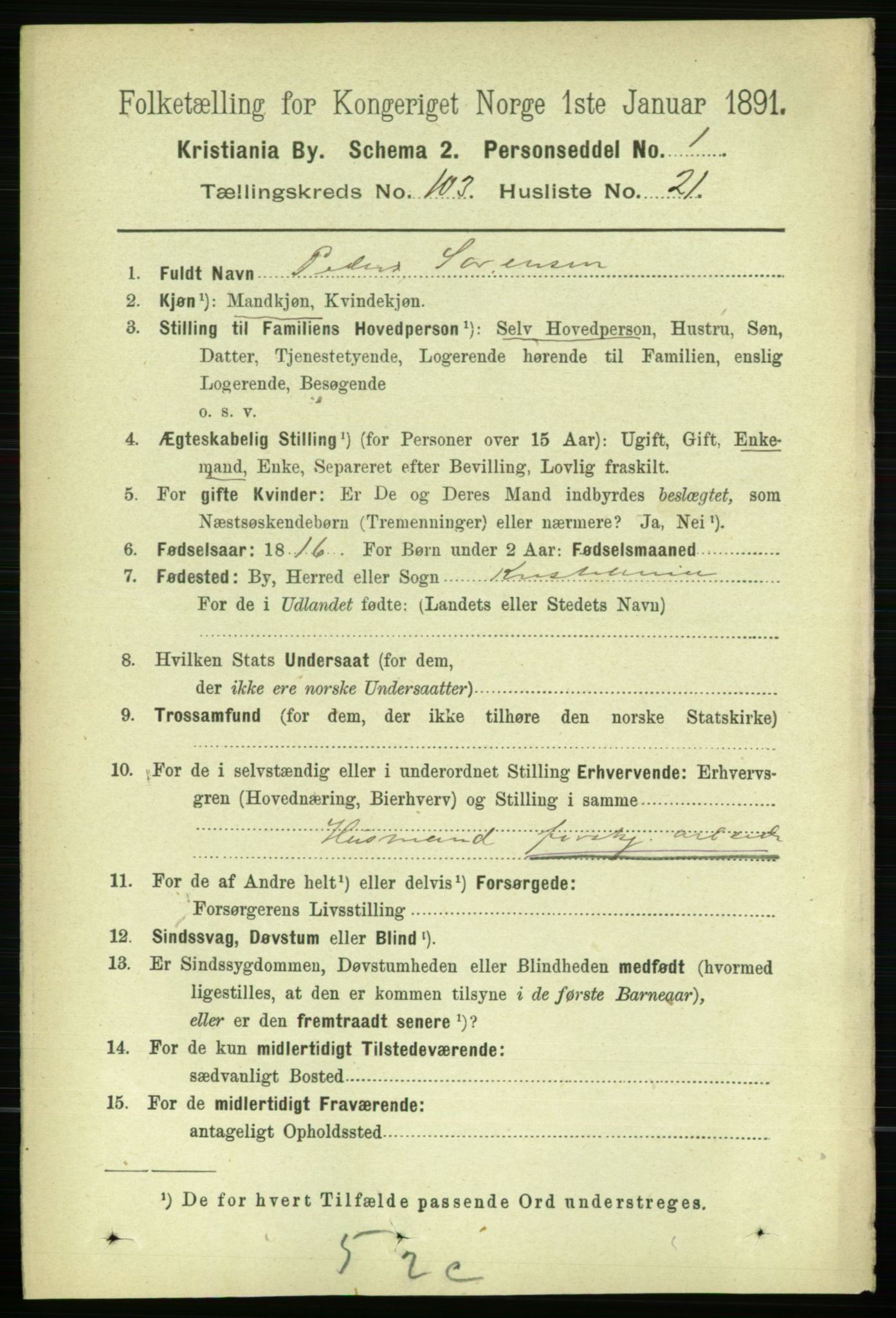 RA, 1891 census for 0301 Kristiania, 1891, p. 51704