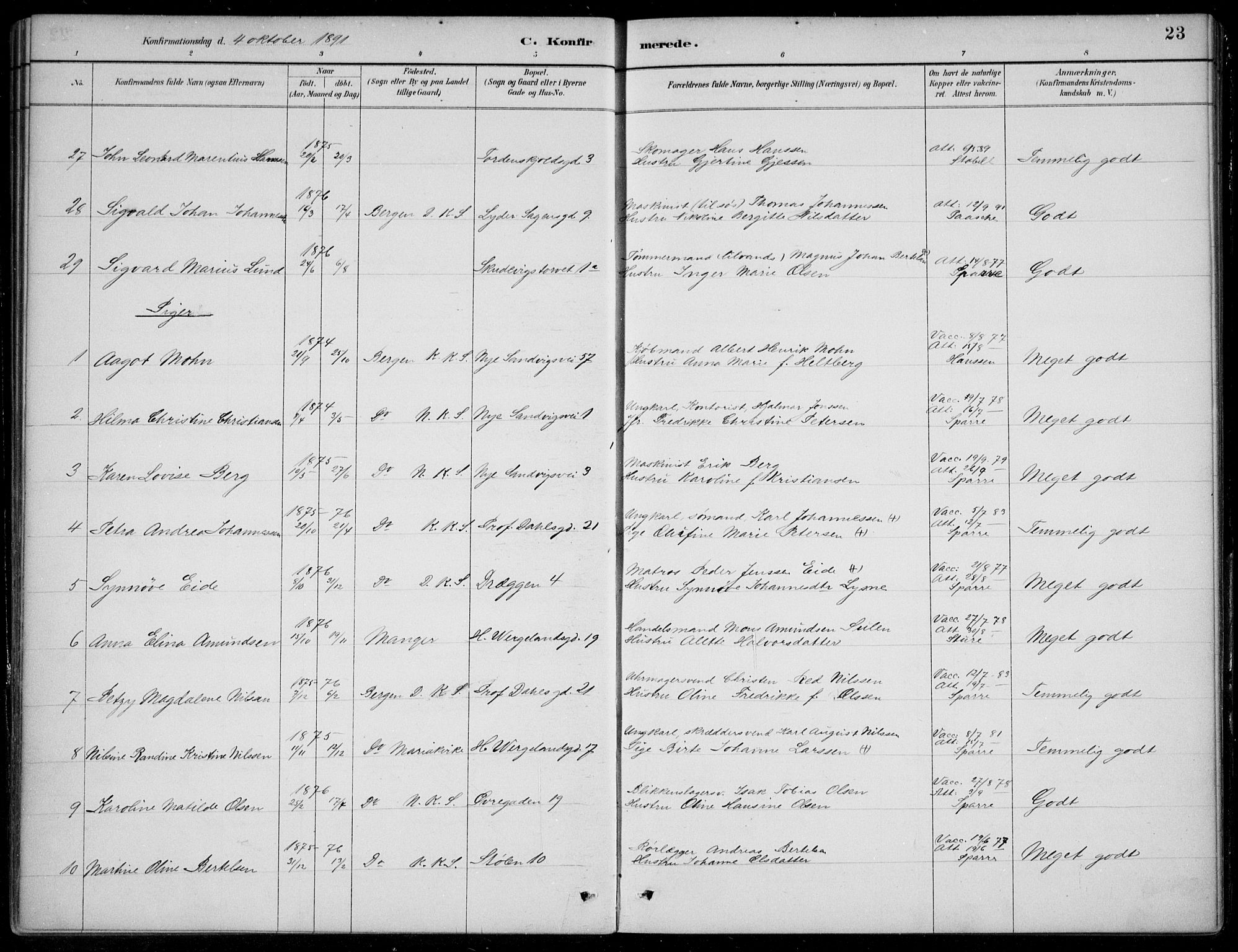 Mariakirken Sokneprestembete, AV/SAB-A-76901/H/Hab/L0008: Parish register (copy) no. A 8, 1889-1908, p. 23