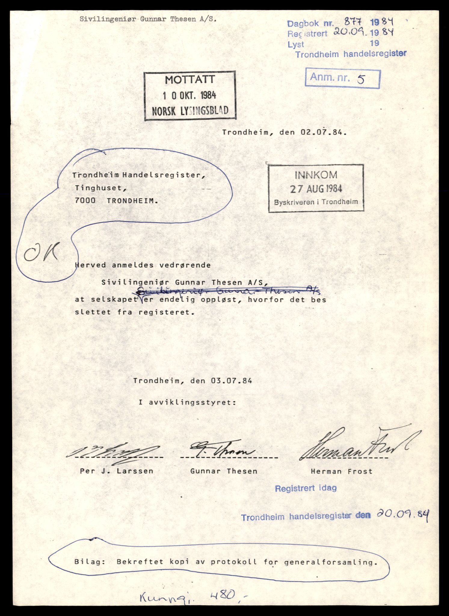 Trondheim byfogd, AV/SAT-A-0003/2/J/Jd/Jdb/L0082: Aksjeselskap, andelslag og borettslag, Si-Spa, 1982-1985, p. 1