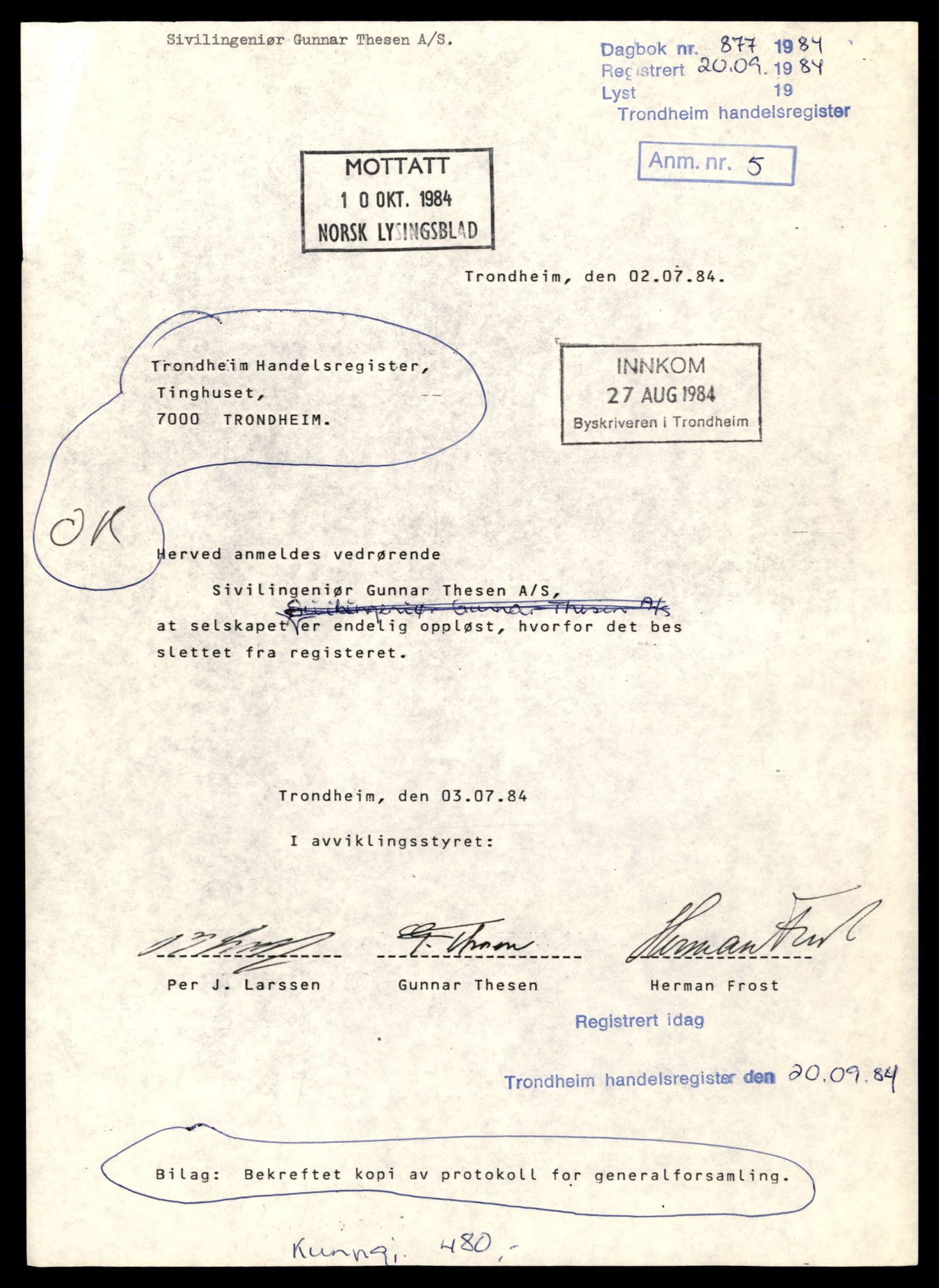 Trondheim byfogd, SAT/A-0003/2/J/Jd/Jdb/L0082: Aksjeselskap, andelslag og borettslag, Si-Spa, 1982-1985, p. 1