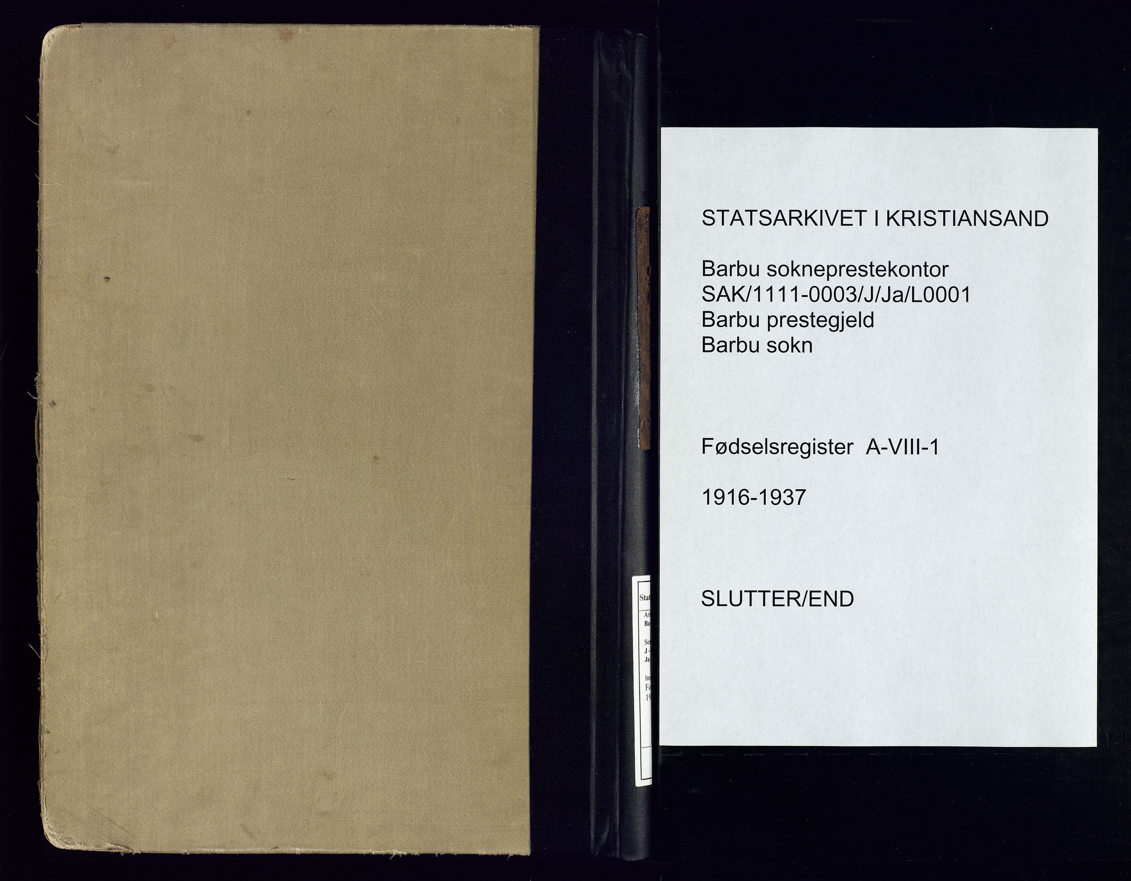 Barbu sokneprestkontor, AV/SAK-1111-0003/J/Ja/L0001: Birth register no. A-VIII-1, 1916-1937