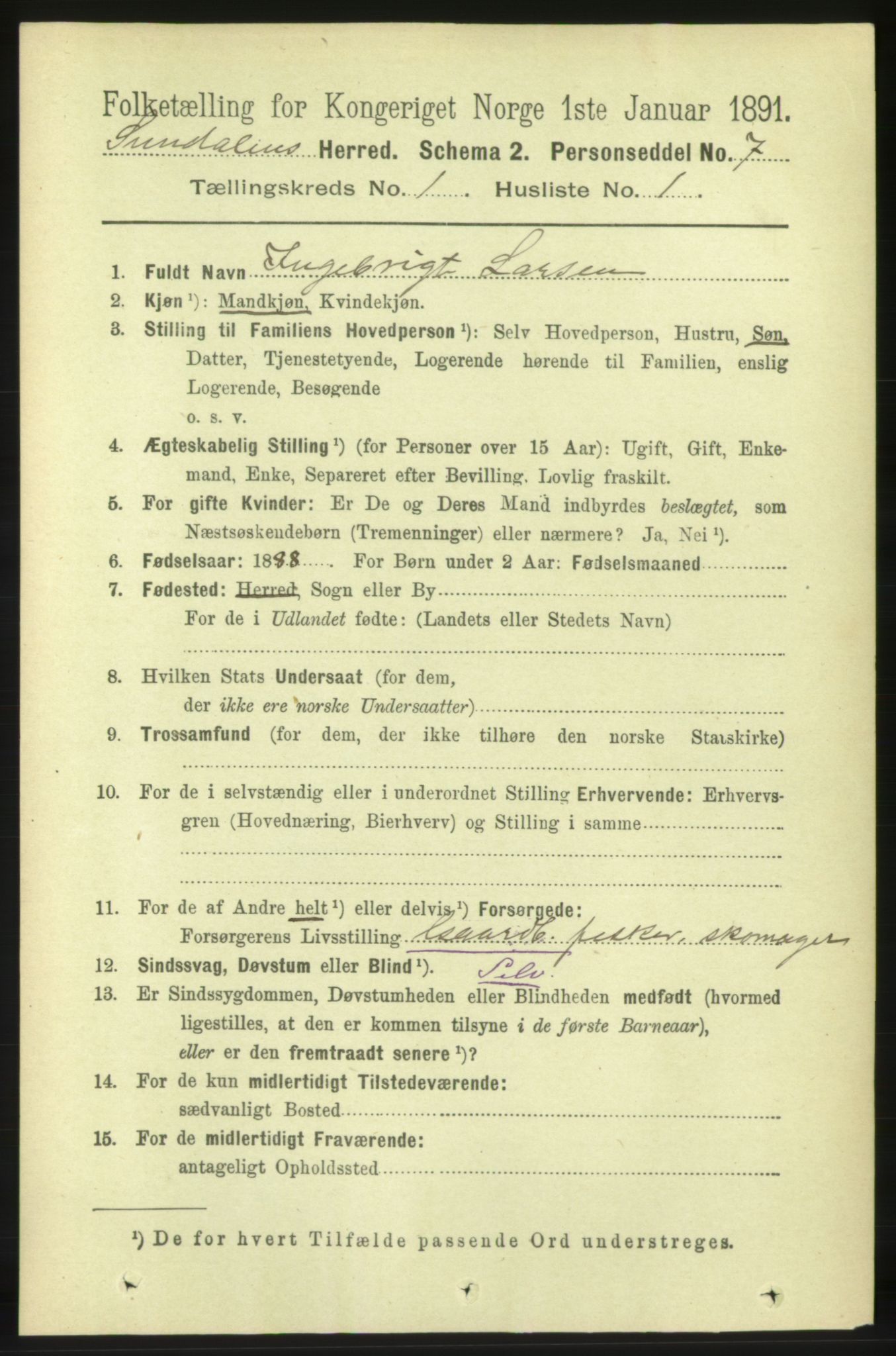 RA, 1891 census for 1563 Sunndal, 1891, p. 56