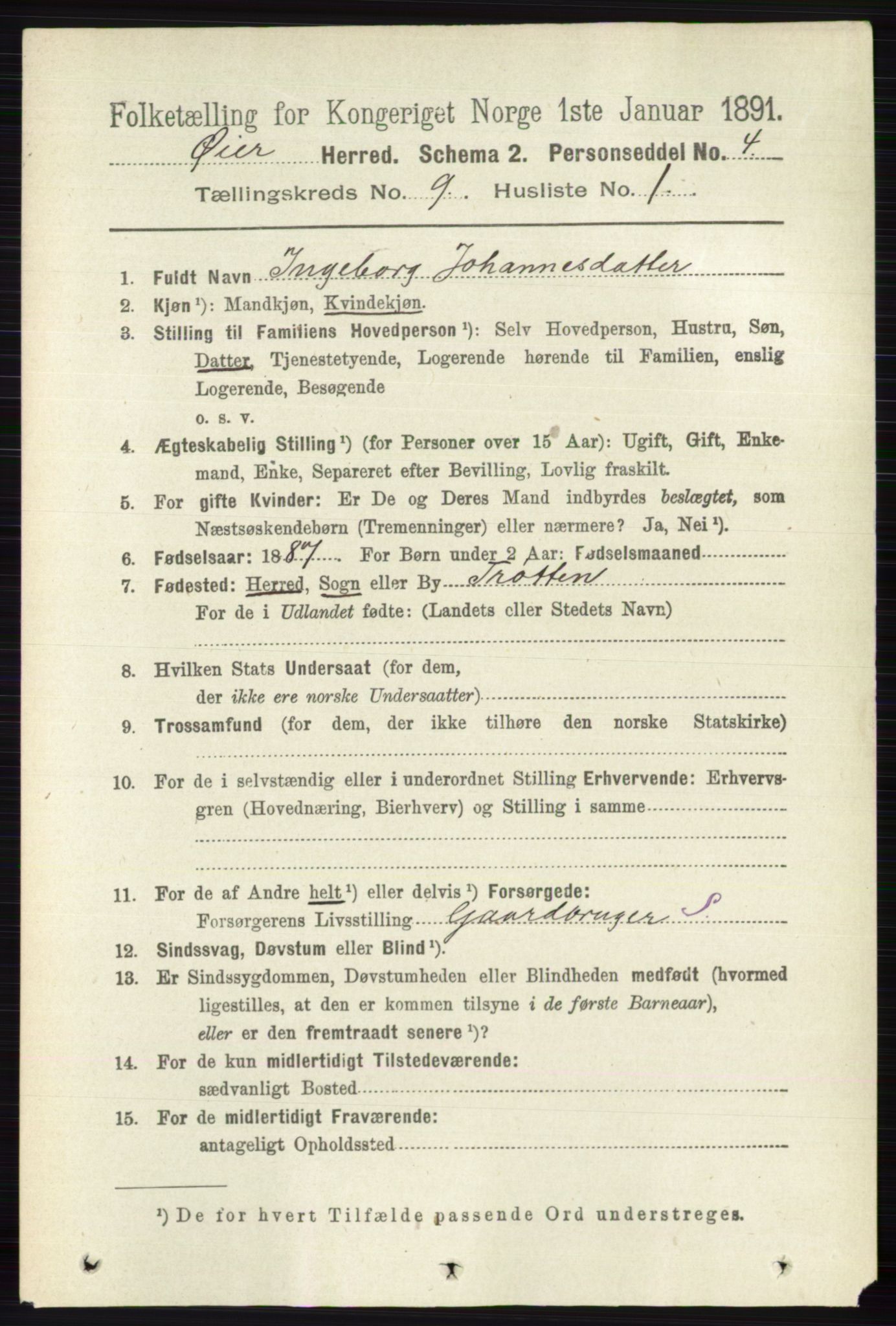 RA, 1891 census for 0521 Øyer, 1891, p. 3162