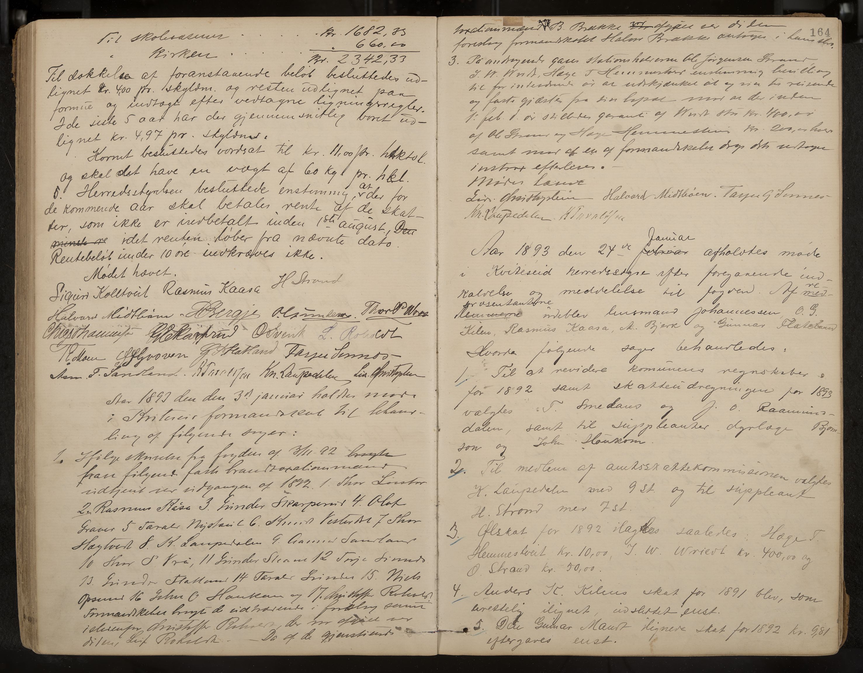 Kviteseid formannskap og sentraladministrasjon, IKAK/0829021/A/Aa/L0003: Møtebok, 1885-1896, p. 164