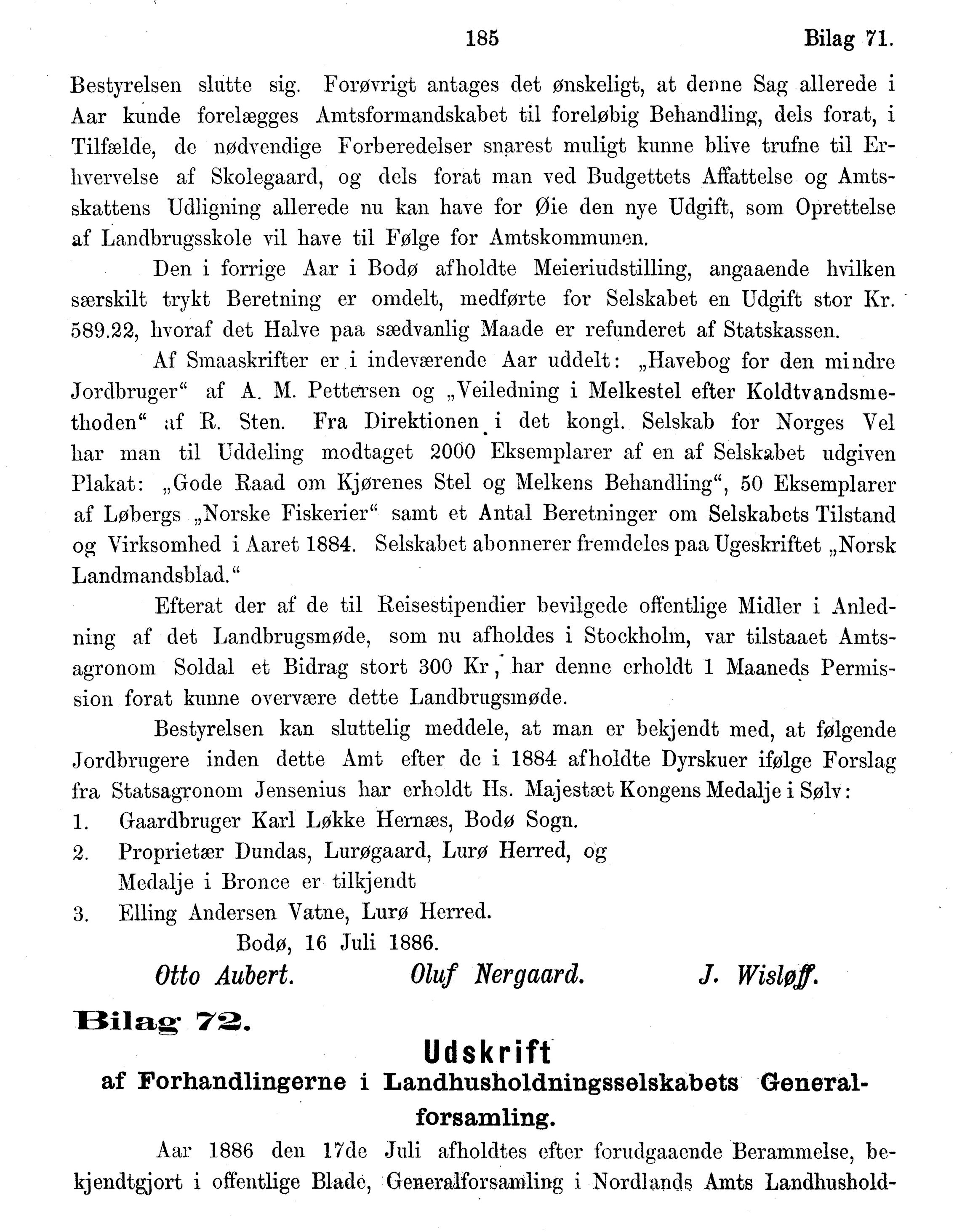 Nordland Fylkeskommune. Fylkestinget, AIN/NFK-17/176/A/Ac/L0015: Fylkestingsforhandlinger 1886-1890, 1886-1890