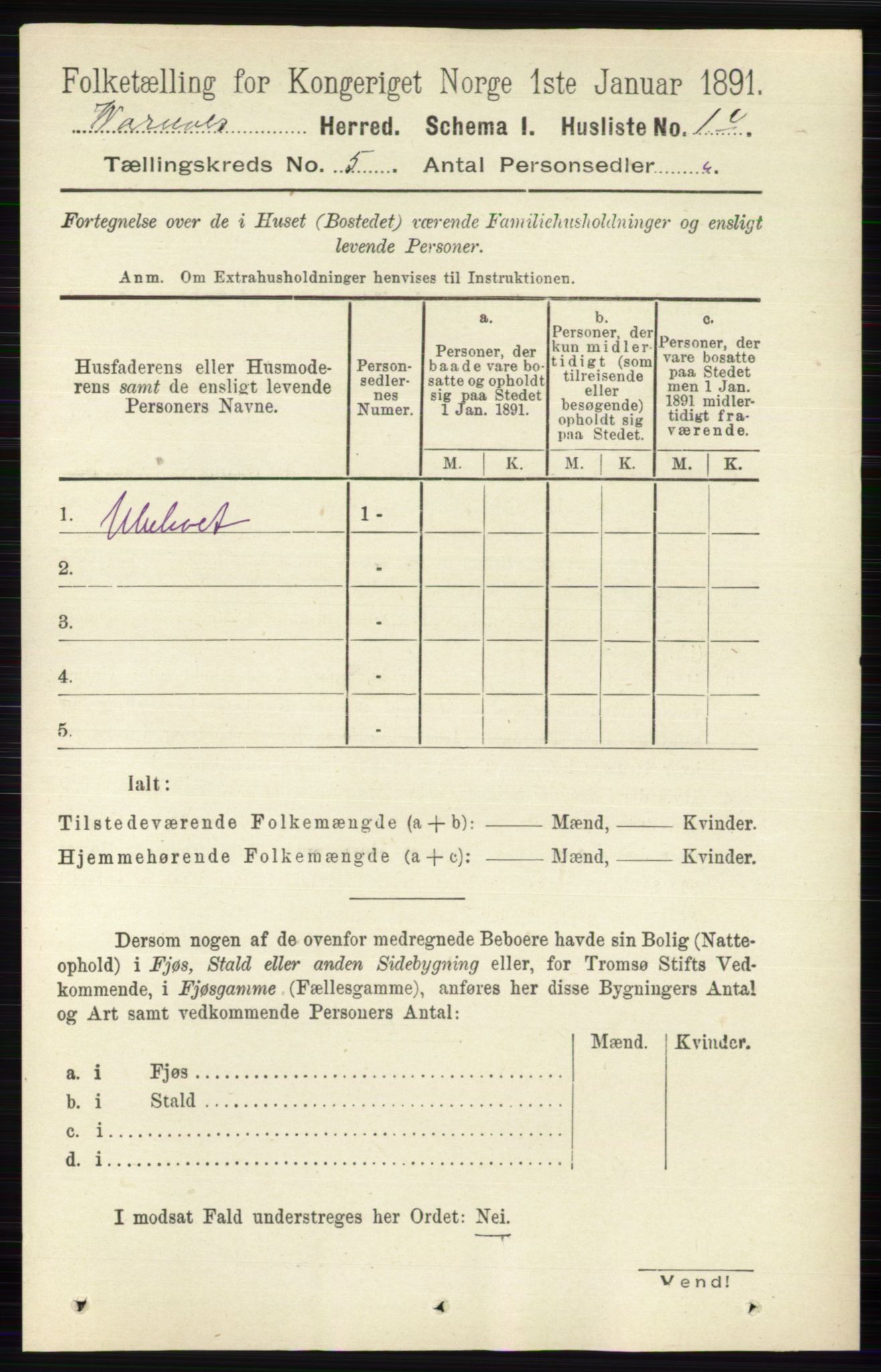 RA, 1891 census for 0527 Vardal, 1891, p. 2144