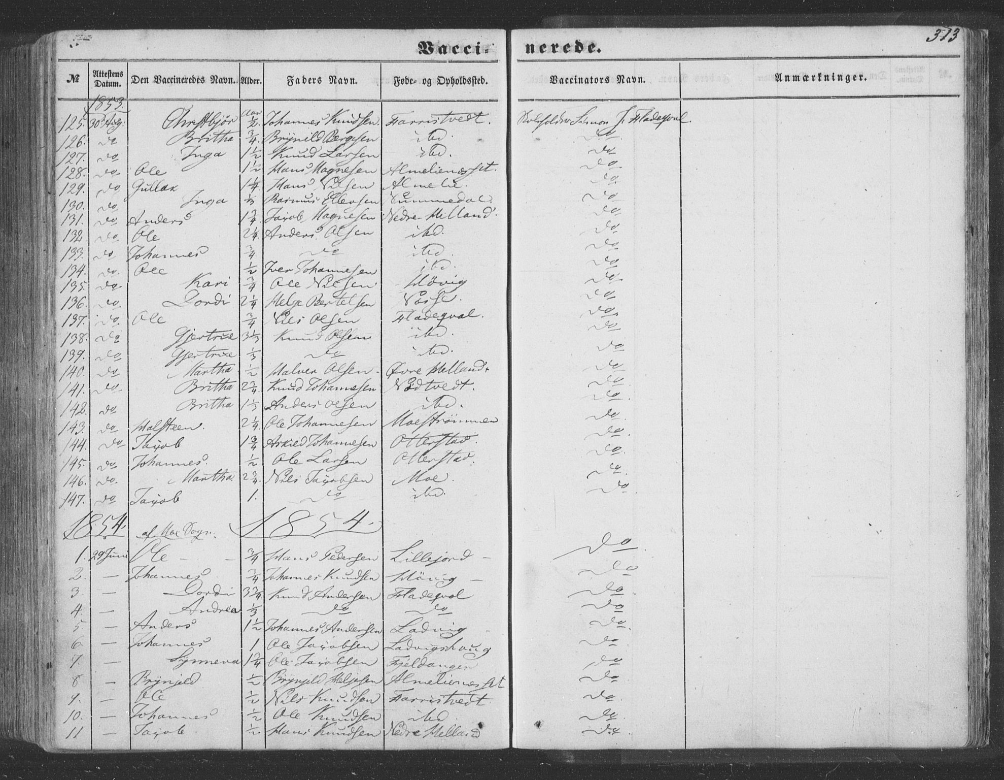 Hosanger sokneprestembete, SAB/A-75801/H/Haa: Parish register (official) no. A 8, 1849-1863, p. 313