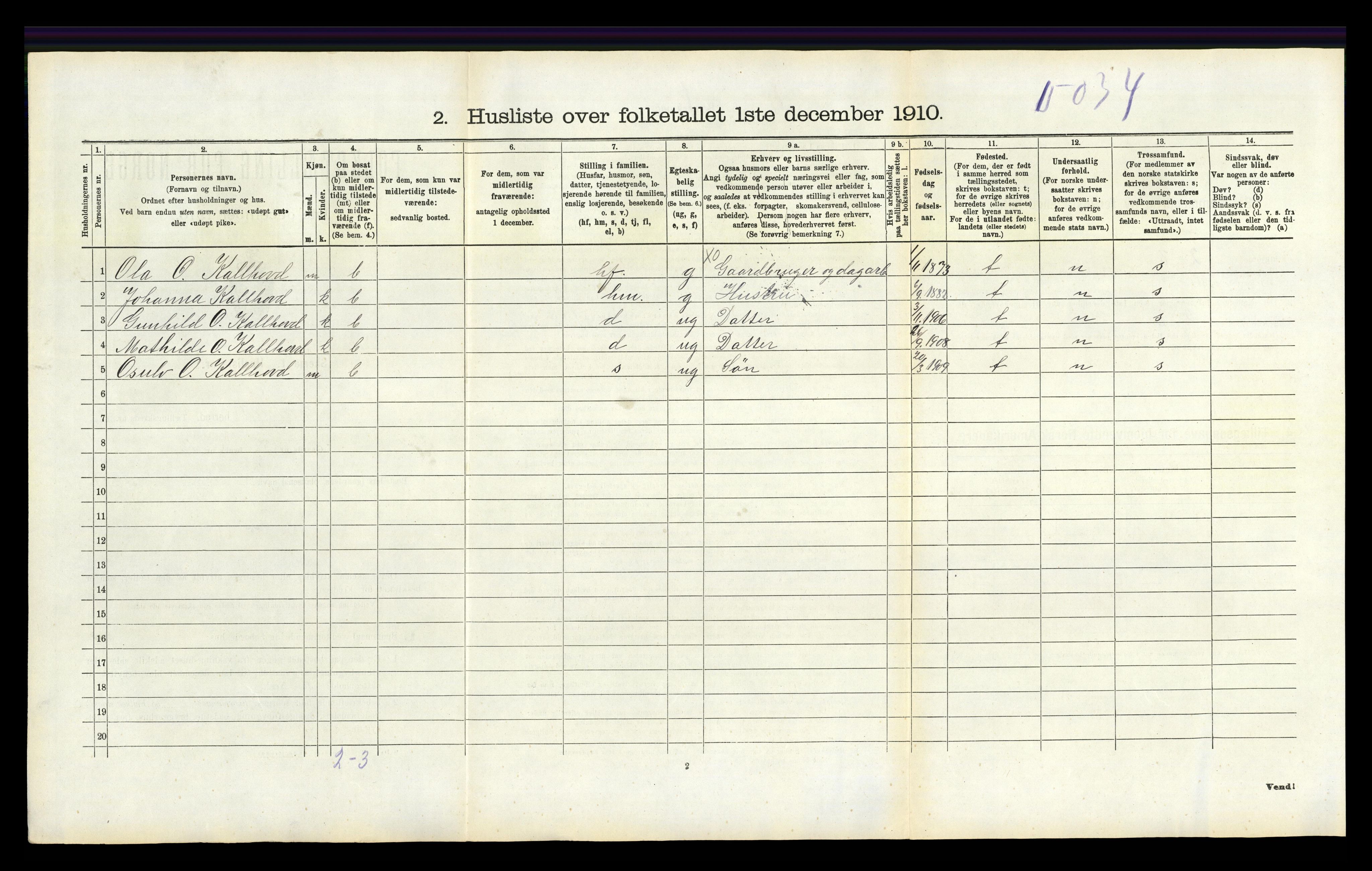 RA, 1910 census for Hornnes, 1910, p. 207