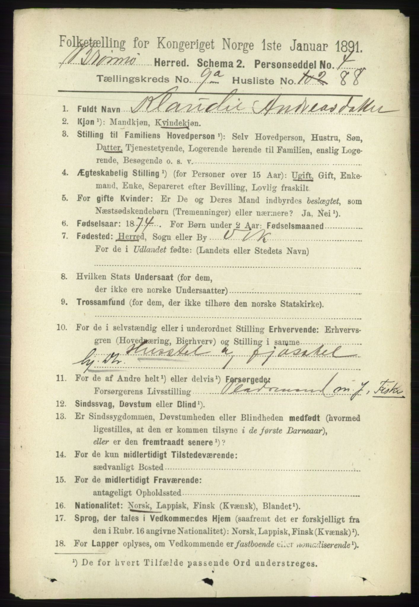 RA, 1891 census for 1814 Brønnøy, 1891, p. 5473