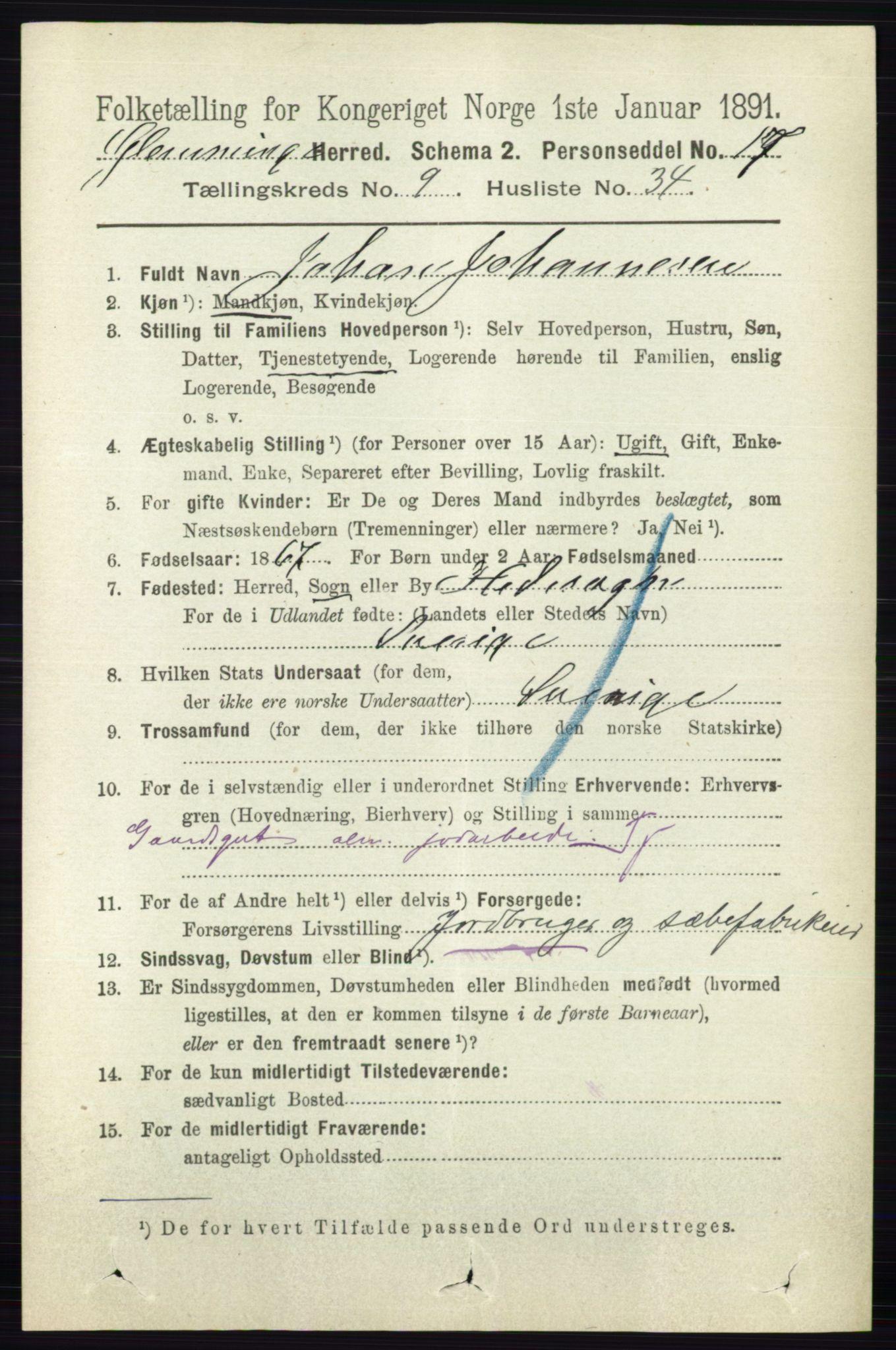 RA, 1891 census for 0132 Glemmen, 1891, p. 9895