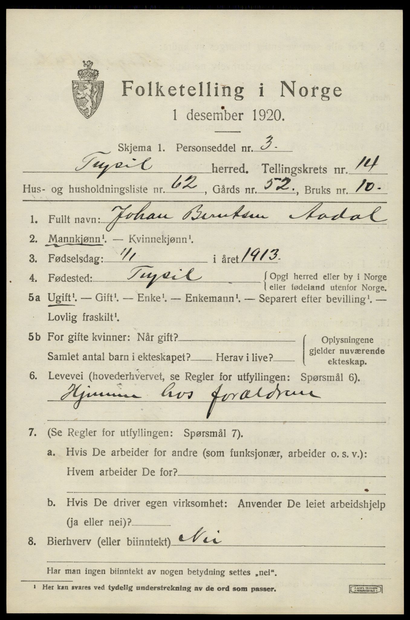 SAH, 1920 census for Trysil, 1920, p. 8681