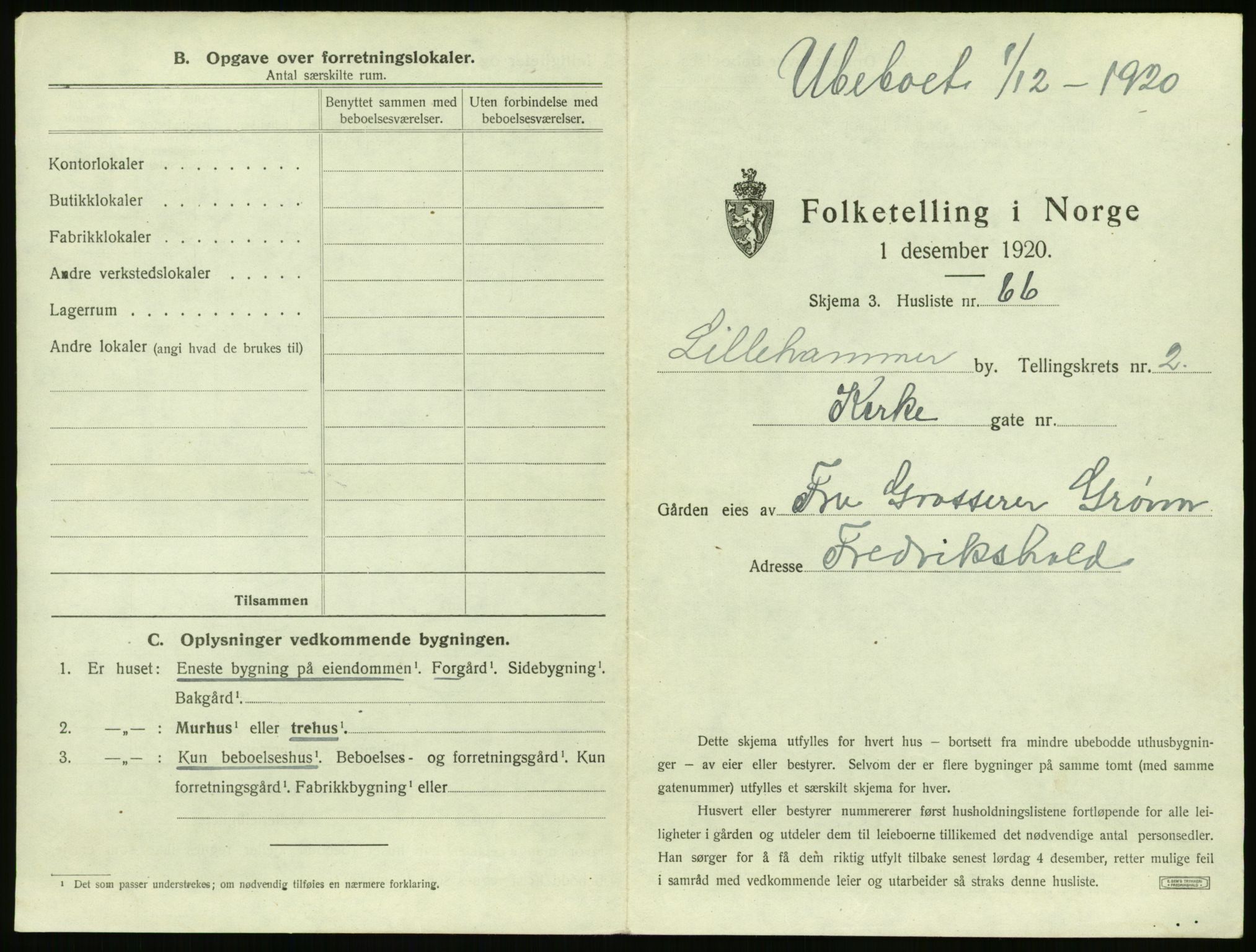 SAH, 1920 census for Lillehammer, 1920, p. 298