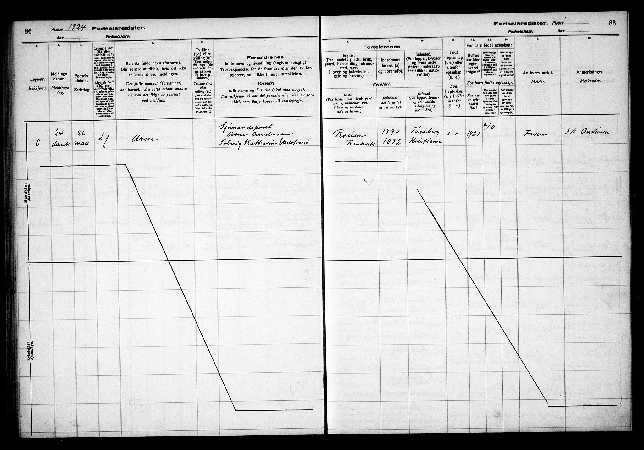 Ullensaker prestekontor Kirkebøker, AV/SAO-A-10236a/J/Ja/L0001: Birth register no. I 1, 1916-1938, p. 86