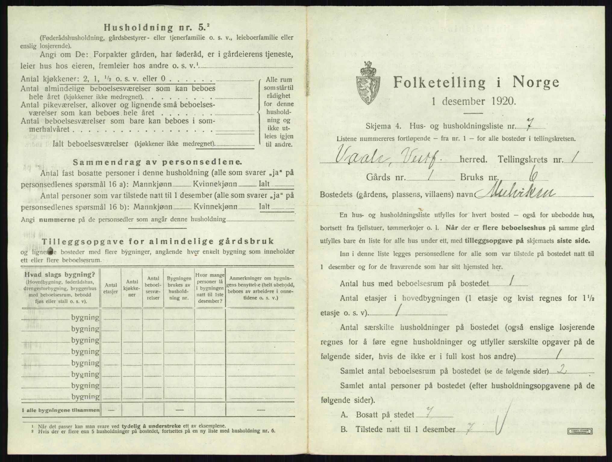 SAKO, 1920 census for Våle, 1920, p. 59